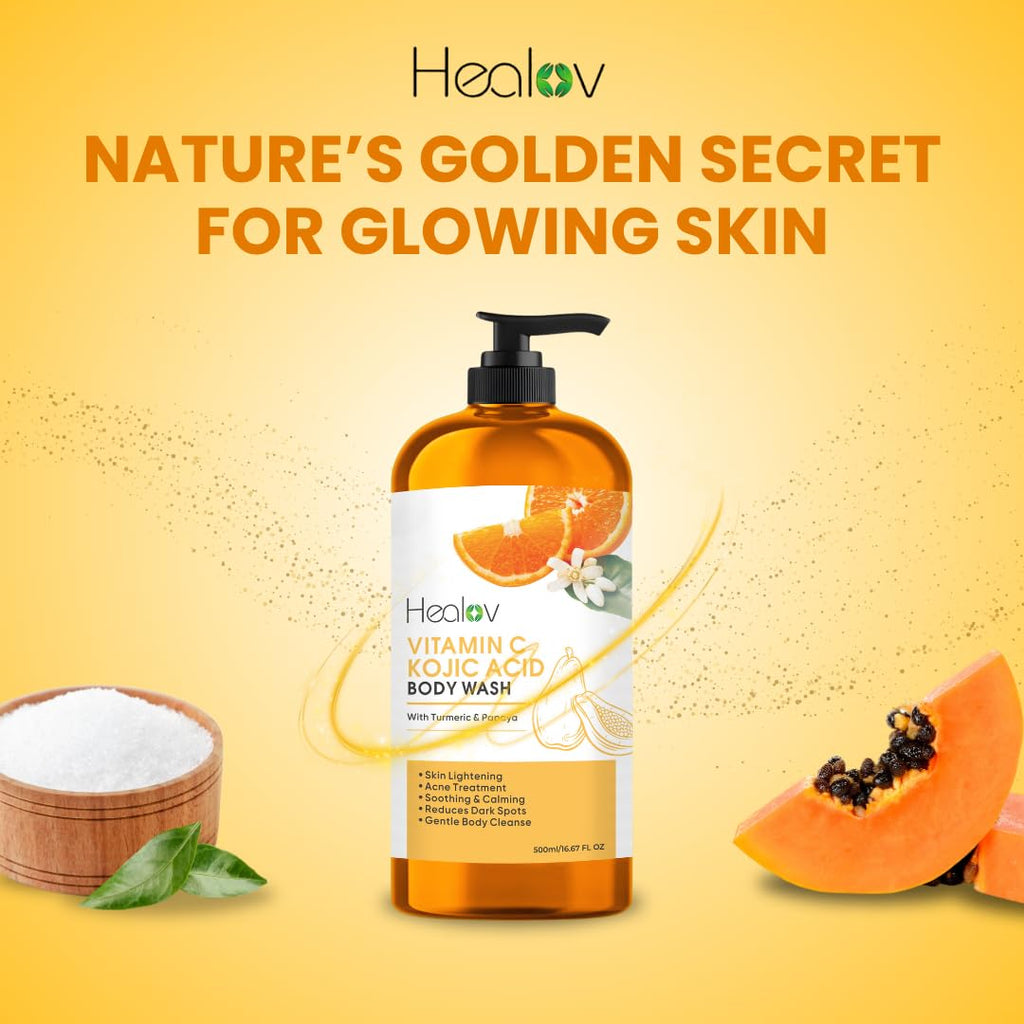 Healov Kojic Acid Body Wash & Turmeric Soap for Hyperpigmentation