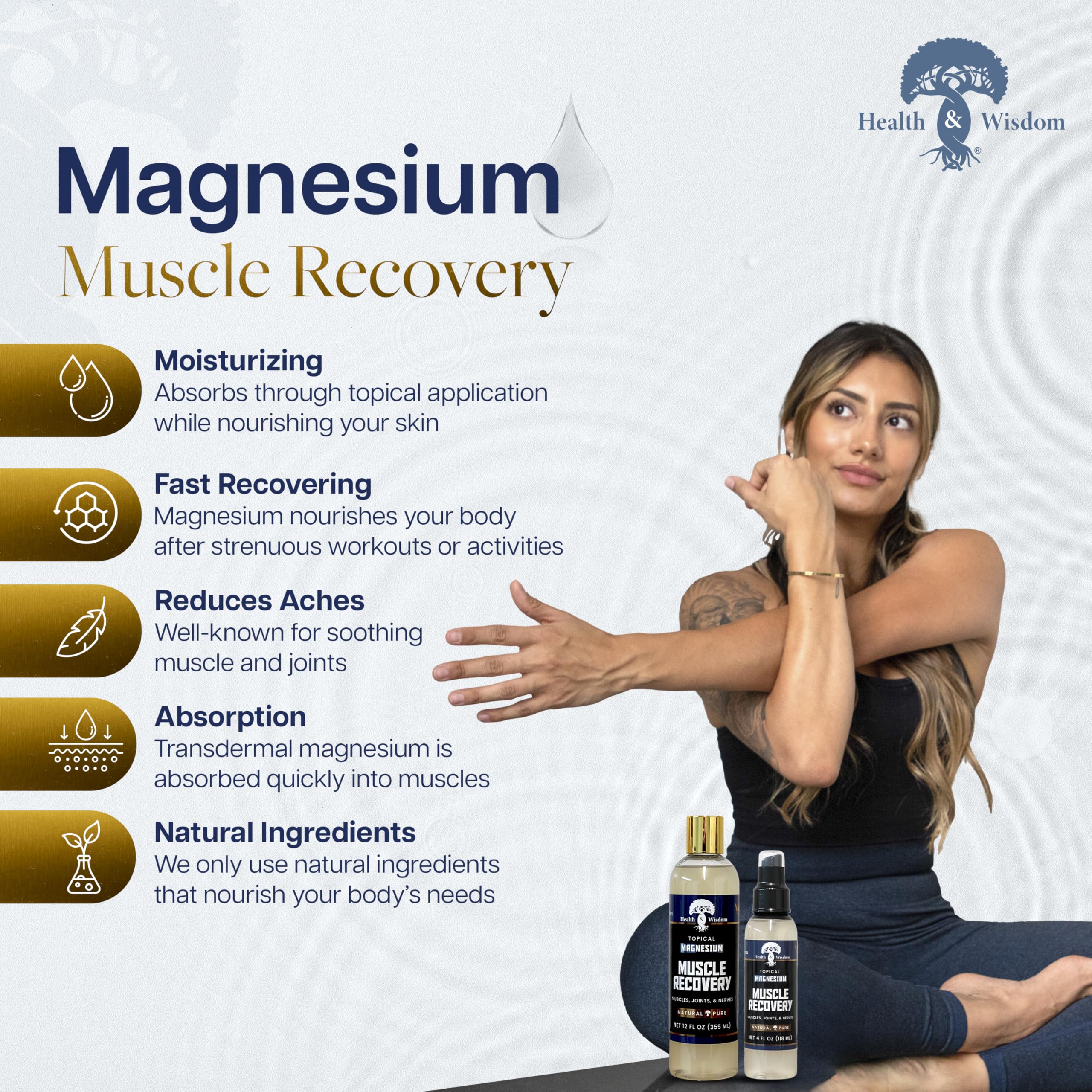 Health and Wisdom Magnesium Muscle Recovery – Topical Muscle & Joint Support (4 fl oz)