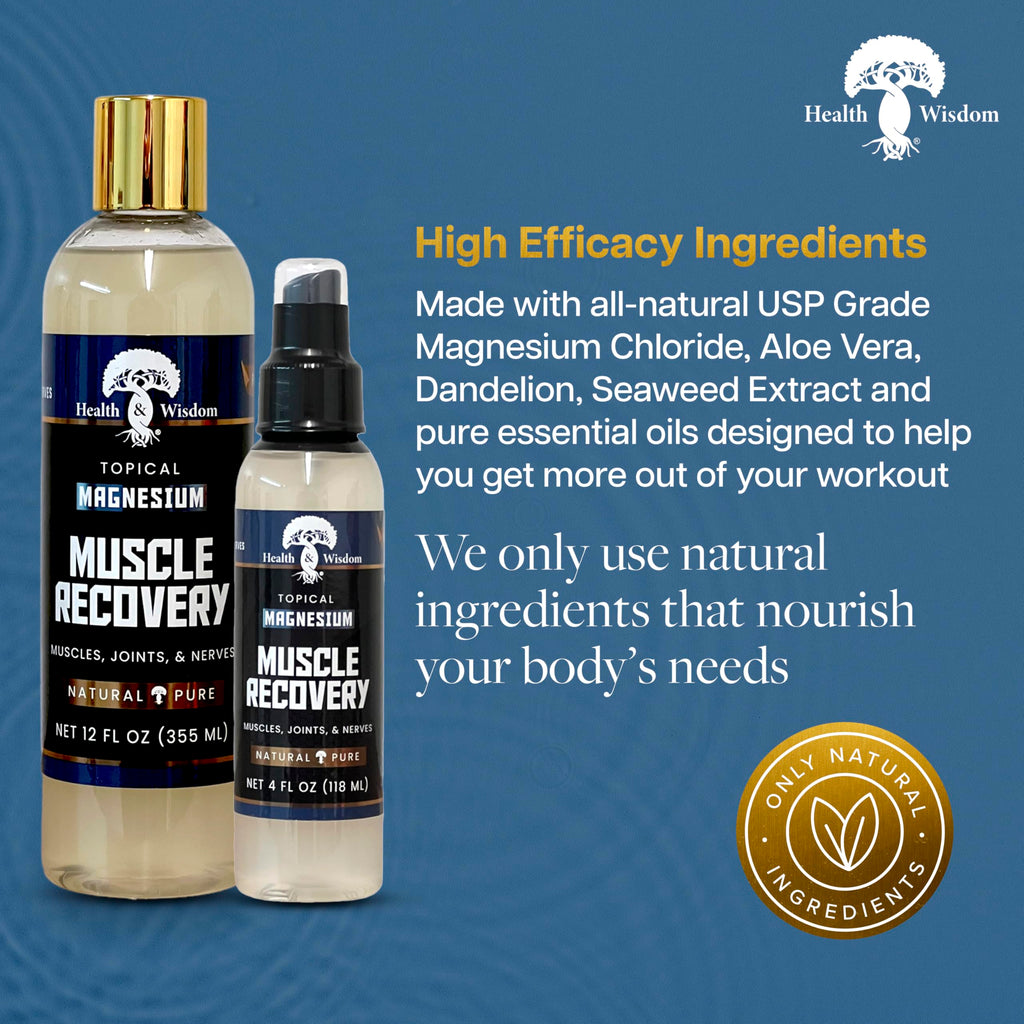 Health and Wisdom Magnesium Muscle Recovery – Topical Muscle & Joint Support (4 fl oz)