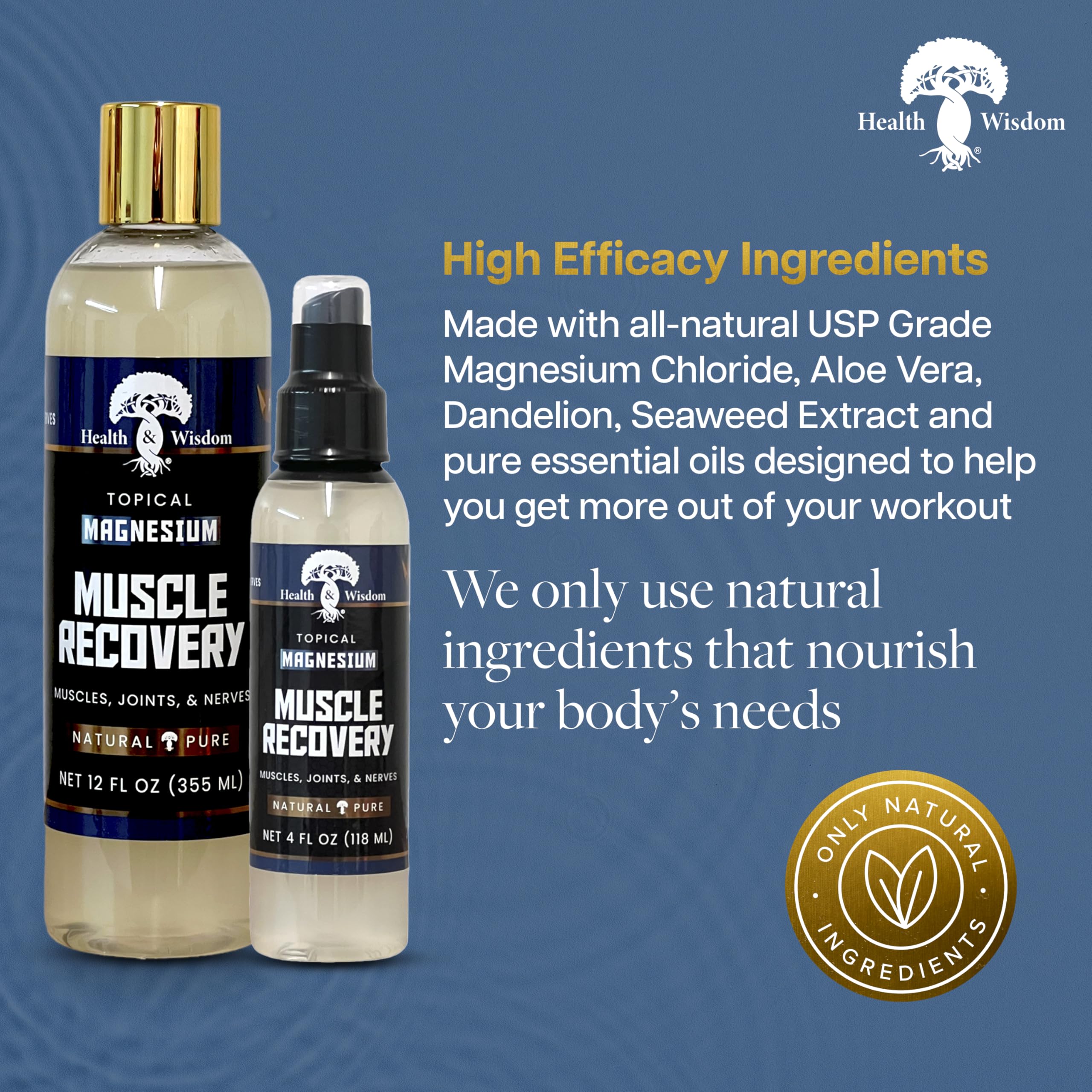 Health and Wisdom Magnesium Muscle Recovery – Topical Muscle & Joint Support (4 fl oz)