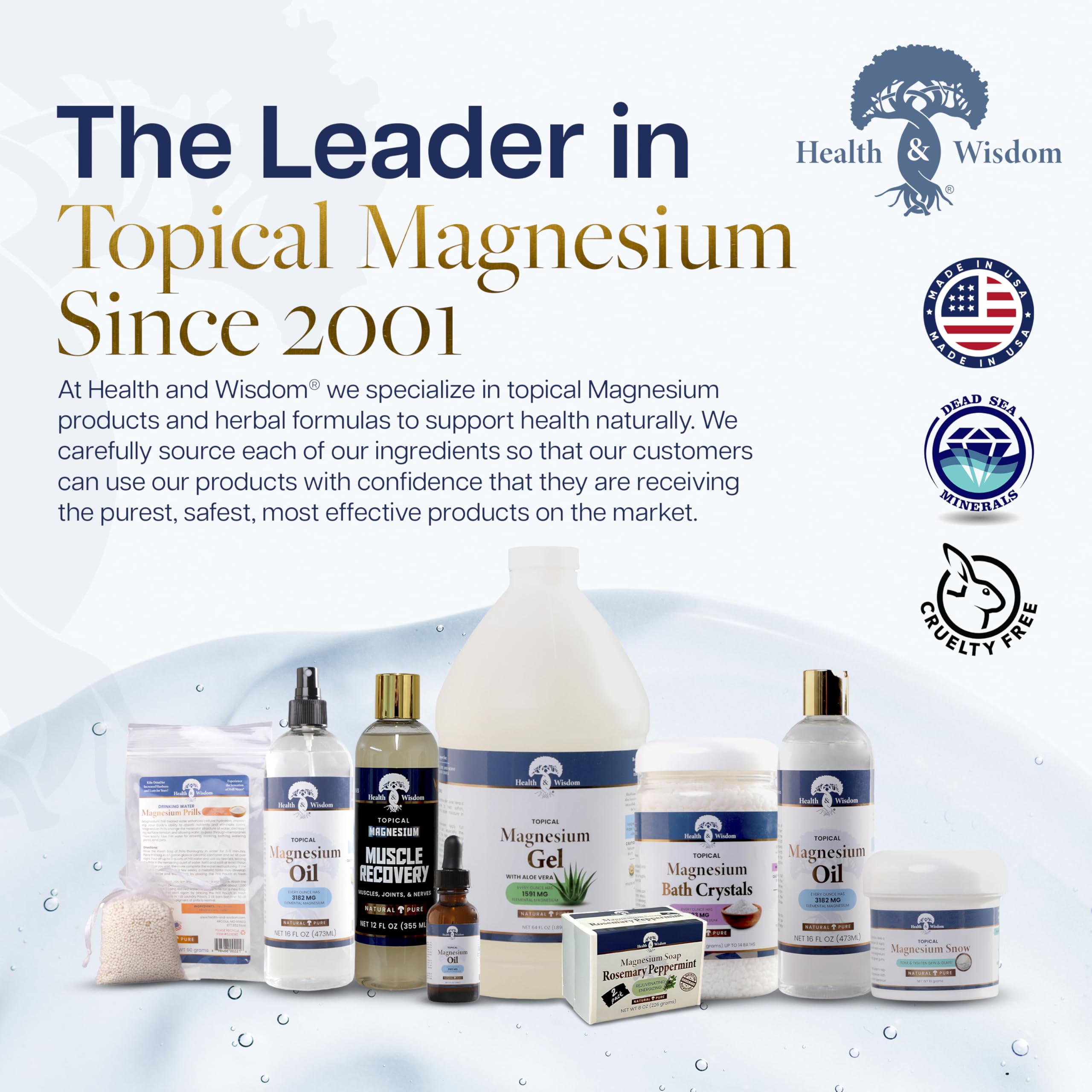 Health and Wisdom Pure Magnesium Gel with Seaweed Extract | Enhanced Absorption & Skin Moisture | 64 Fl oz