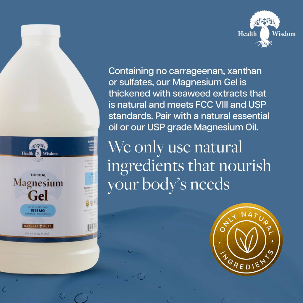 Health and Wisdom Pure Magnesium Gel with Seaweed Extract | Enhanced Absorption & Skin Moisture | 64 Fl oz