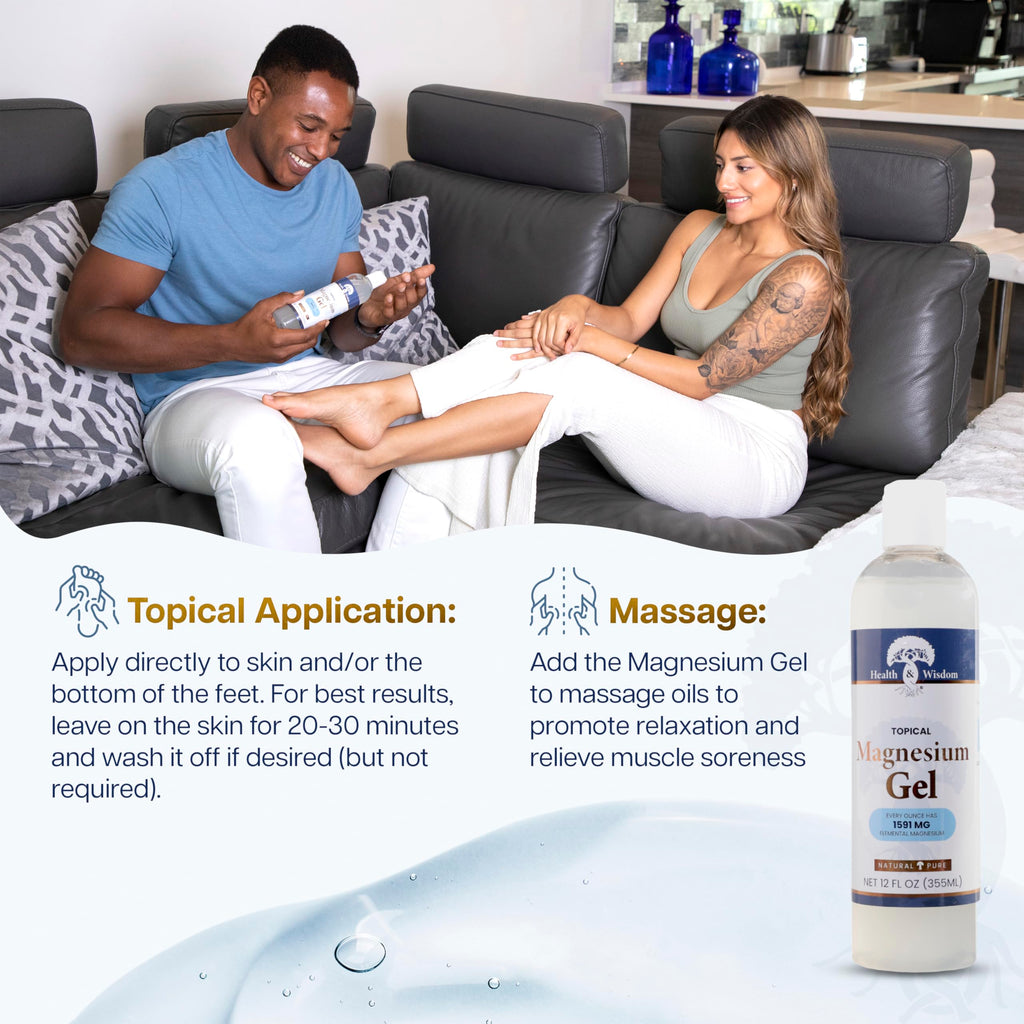 Health and Wisdom Pure Magnesium Gel with Seaweed Extract – Topical Relief, Skin Hydration, Enhanced Absorption (128 Fl oz)