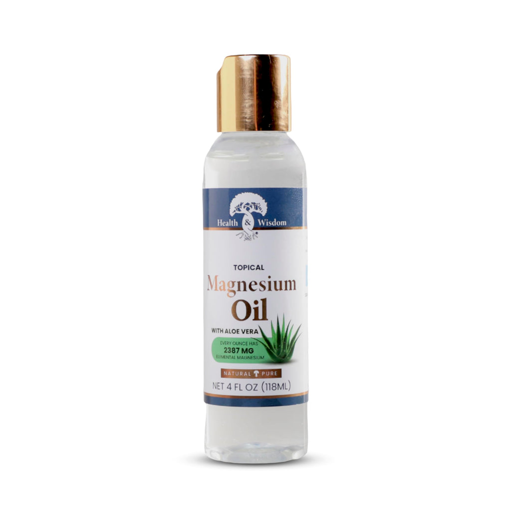 Health and Wisdom Pure Magnesium Oil with Aloe Vera - Topical Skin Moisturizer and Gentle Muscle Support - Enhanced Absorption - 4 fl oz