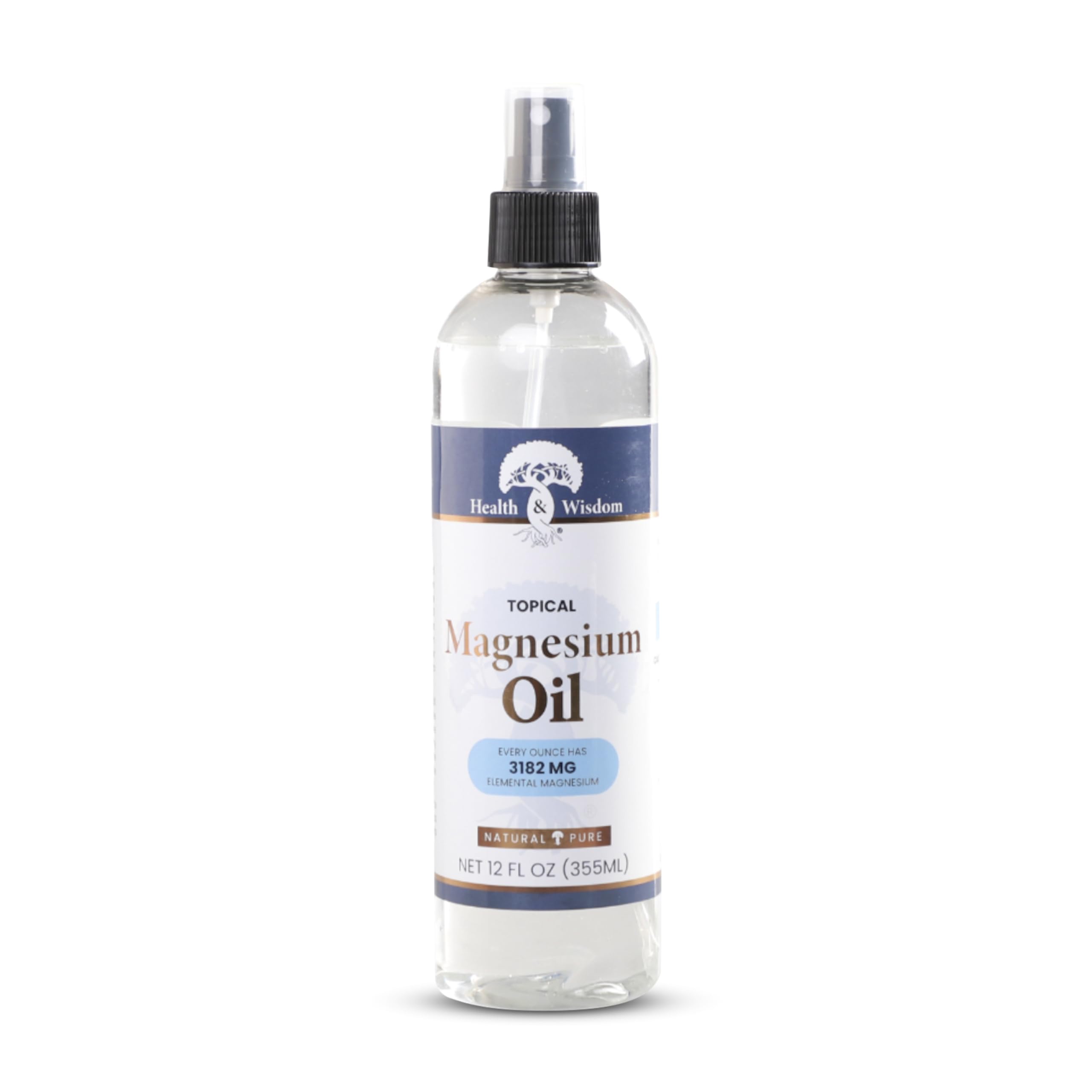 Health & Wisdom Pure Magnesium Oil – Topical Muscle & Joint Relief, Skin Moisturizer (12 oz)