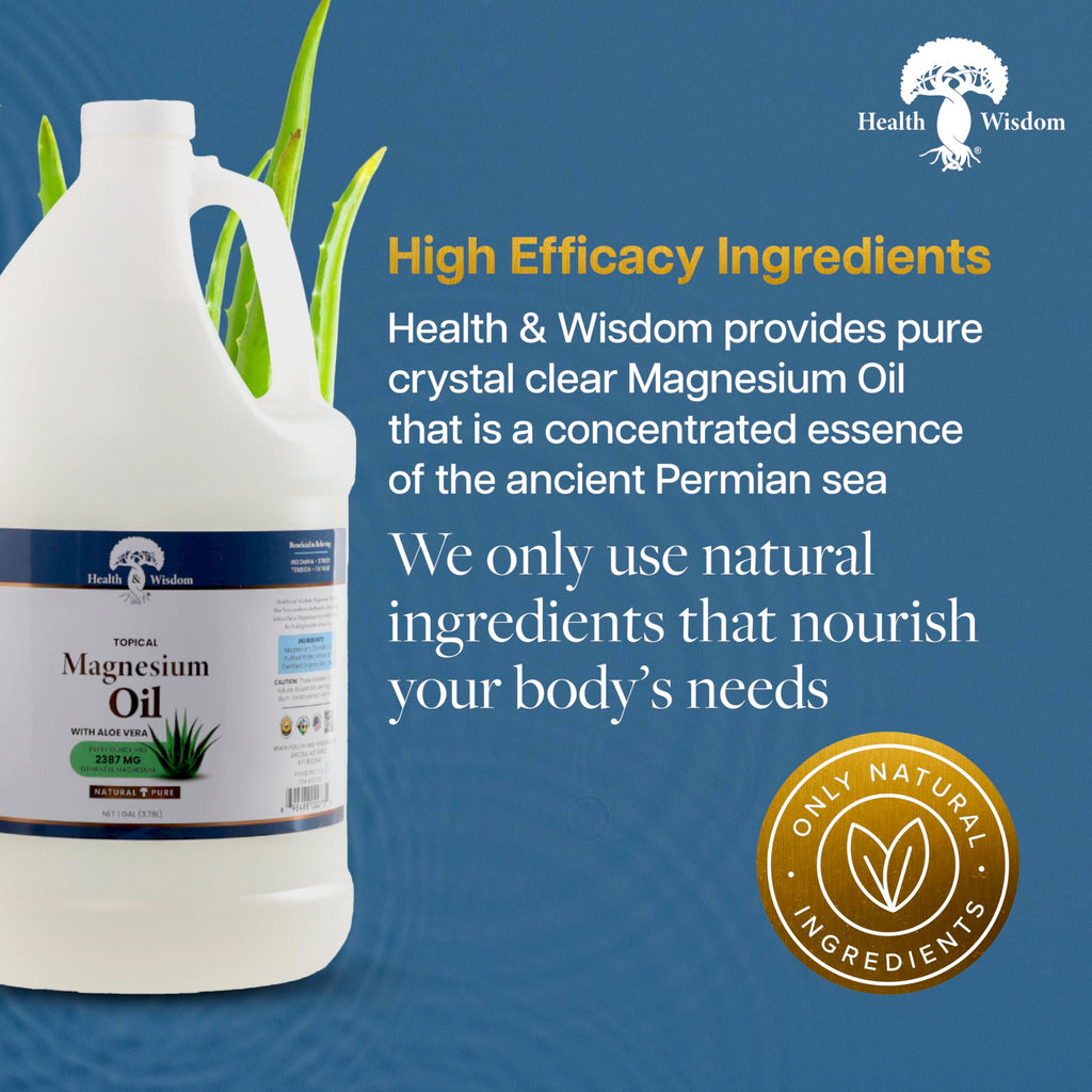 Health & Wisdom Pure Magnesium Oil with Aloe Vera – Topical Muscle & Joint Relief & Skin Moisturizer (128 fl oz)