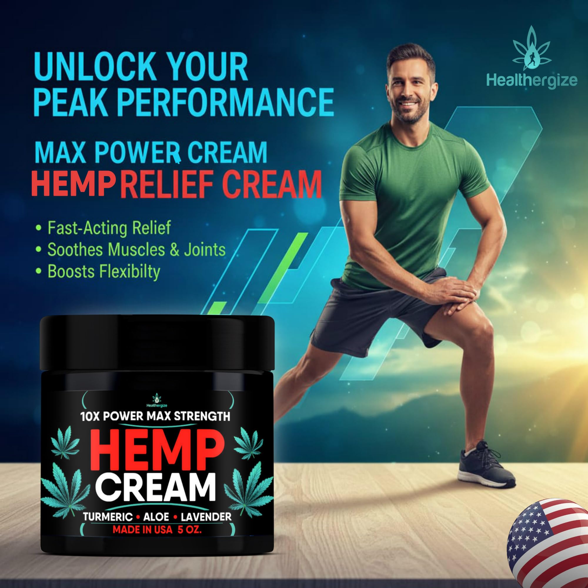 Healthergize Hemp Cream Maximum Strength — Full Body Hemp Lotion, Non-Greasy, USA Made