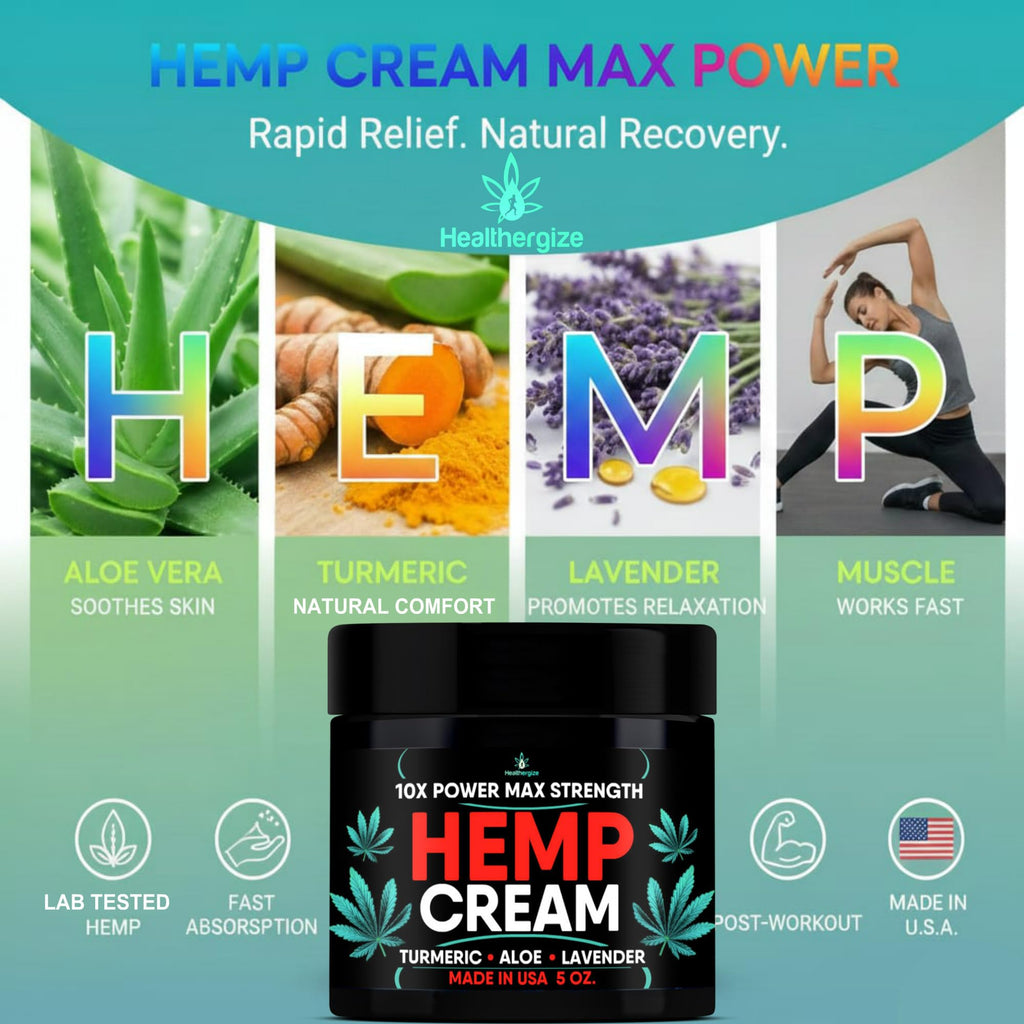 Healthergize Hemp Cream Maximum Strength — Full Body Hemp Lotion, Non-Greasy, USA Made