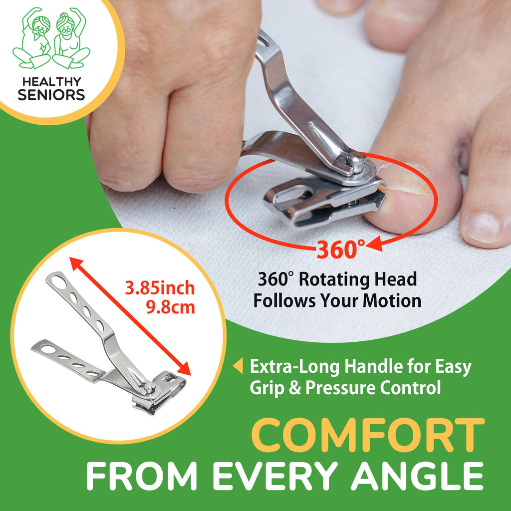 Healthy Seniors Toenail Clippers for Thick Toenails – 4-Piece Heavy Duty Set with Rotating Head