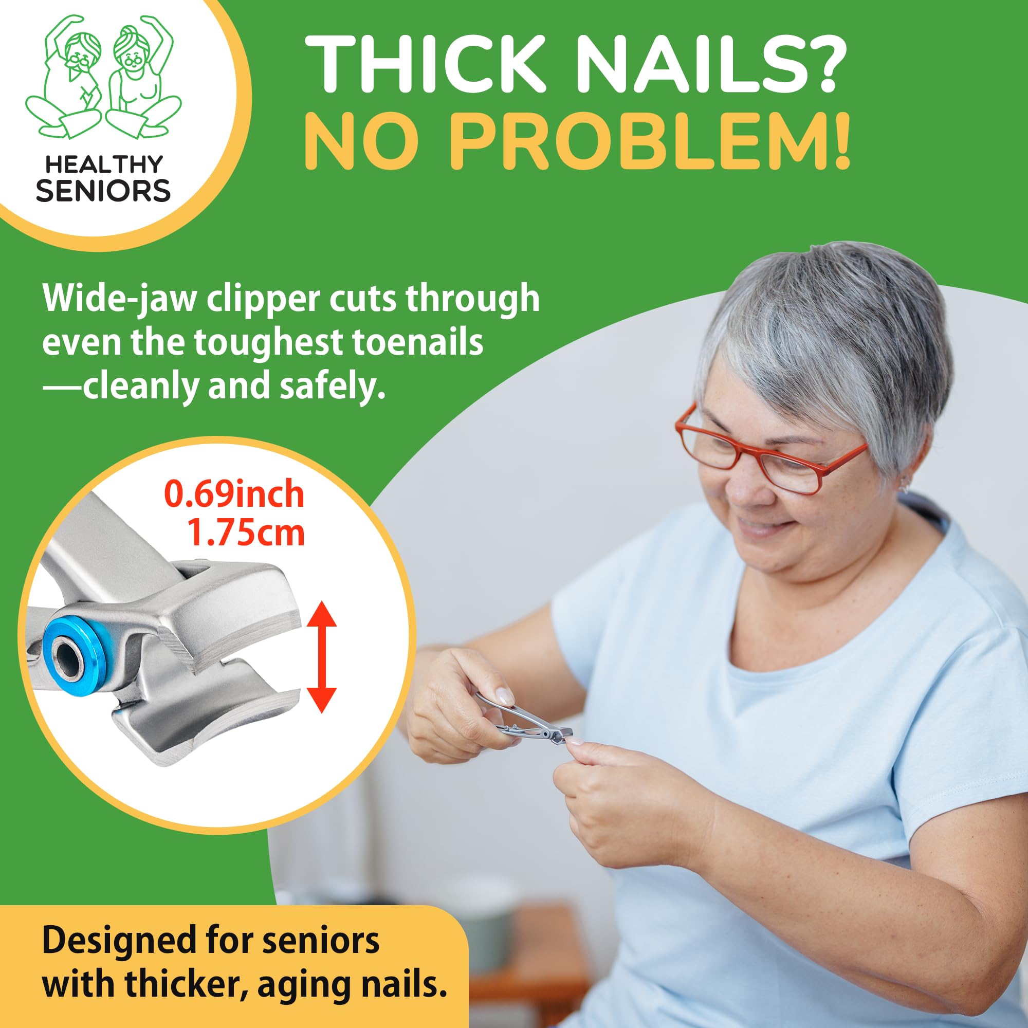 Healthy Seniors Toenail Clippers for Thick Toenails – 4-Piece Heavy Duty Set with Rotating Head
