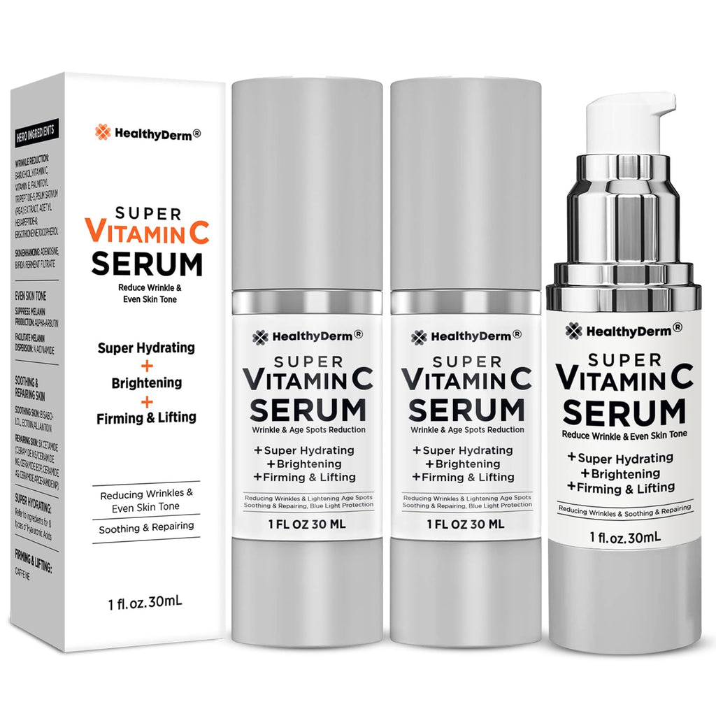 HealthyDerm Super Vitamin C Serum for Women Over 70 – Pack of 3 | Niacinamide, Hyaluronic Acid, Peptides, Bakuchiol, Vitamin E