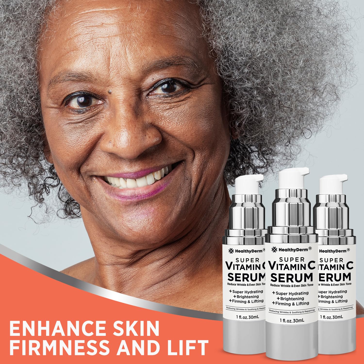 HealthyDerm Super Vitamin C Serum for Women Over 70 – Pack of 3 | Niacinamide, Hyaluronic Acid, Peptides, Bakuchiol, Vitamin E
