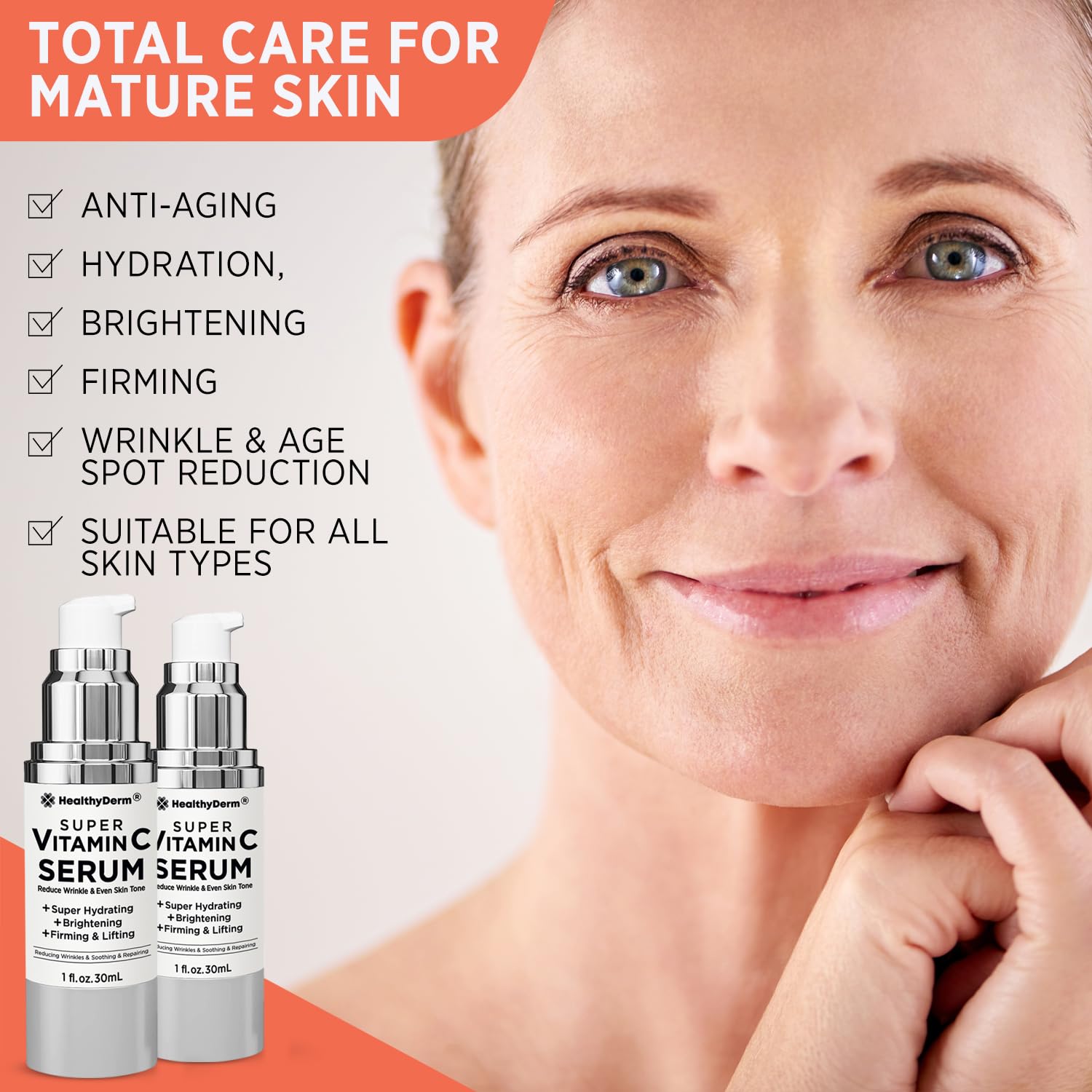 HealthyDerm Super Vitamin C Serum for Mature Skin (Pack of 2) – Hydration, Lifting & Brightening