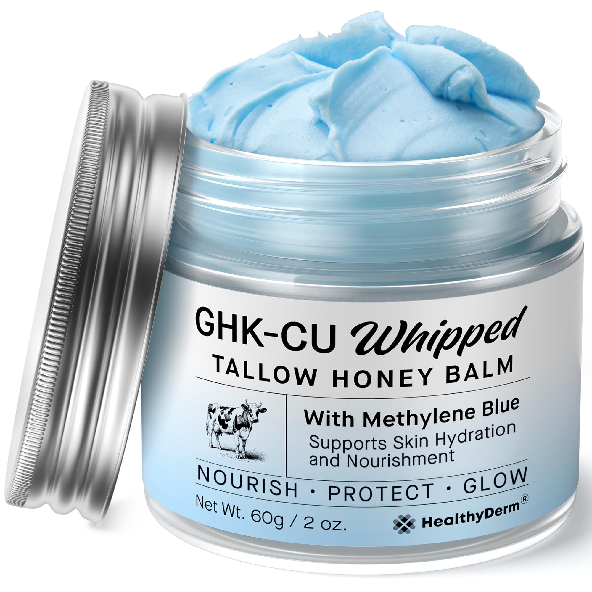 HealthyDerm Copper Peptides GHK-Cu Beef Tallow Blue Balm – Hydrating Face & Body Moisturizer for Mature, Dry & Sensitive Skin – 2oz