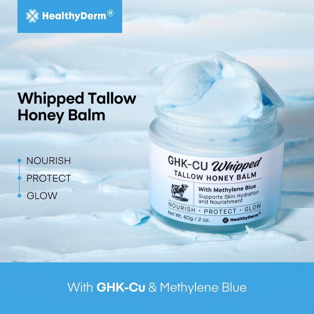 HealthyDerm Copper Peptides GHK-Cu Beef Tallow Blue Balm – Hydrating Face & Body Moisturizer for Mature, Dry & Sensitive Skin – 2oz