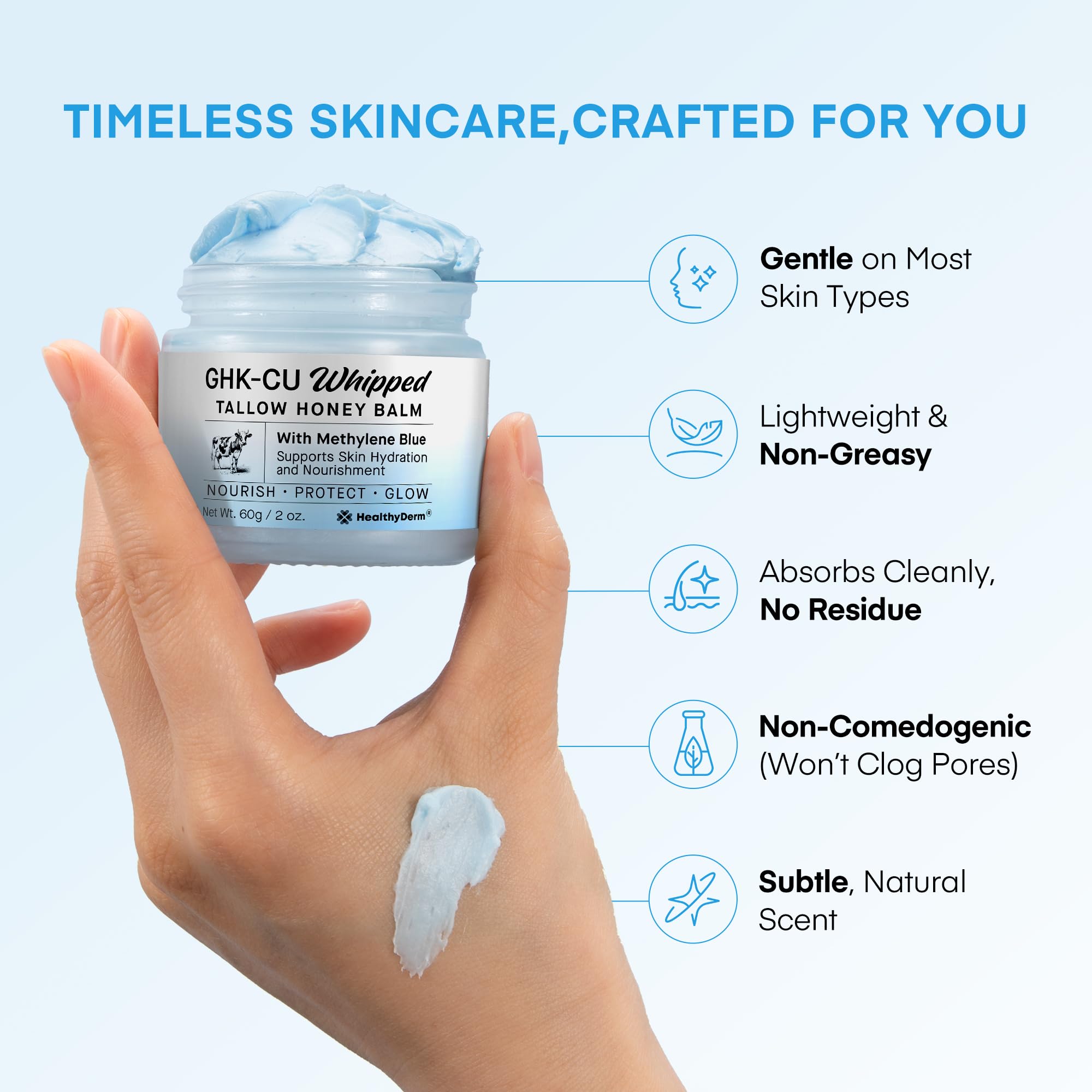 HealthyDerm Copper Peptides GHK-Cu Beef Tallow Blue Balm – Hydrating Face & Body Moisturizer for Mature, Dry & Sensitive Skin – 2oz