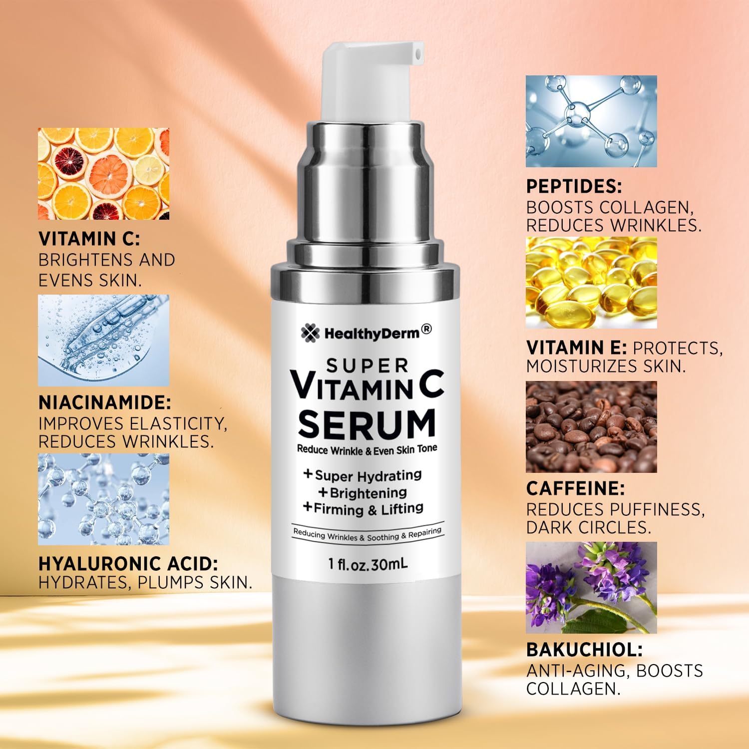 HealthyDerm Super Vitamin C Serum for Mature Skin (Pack of 2) – Hydration, Lifting & Brightening