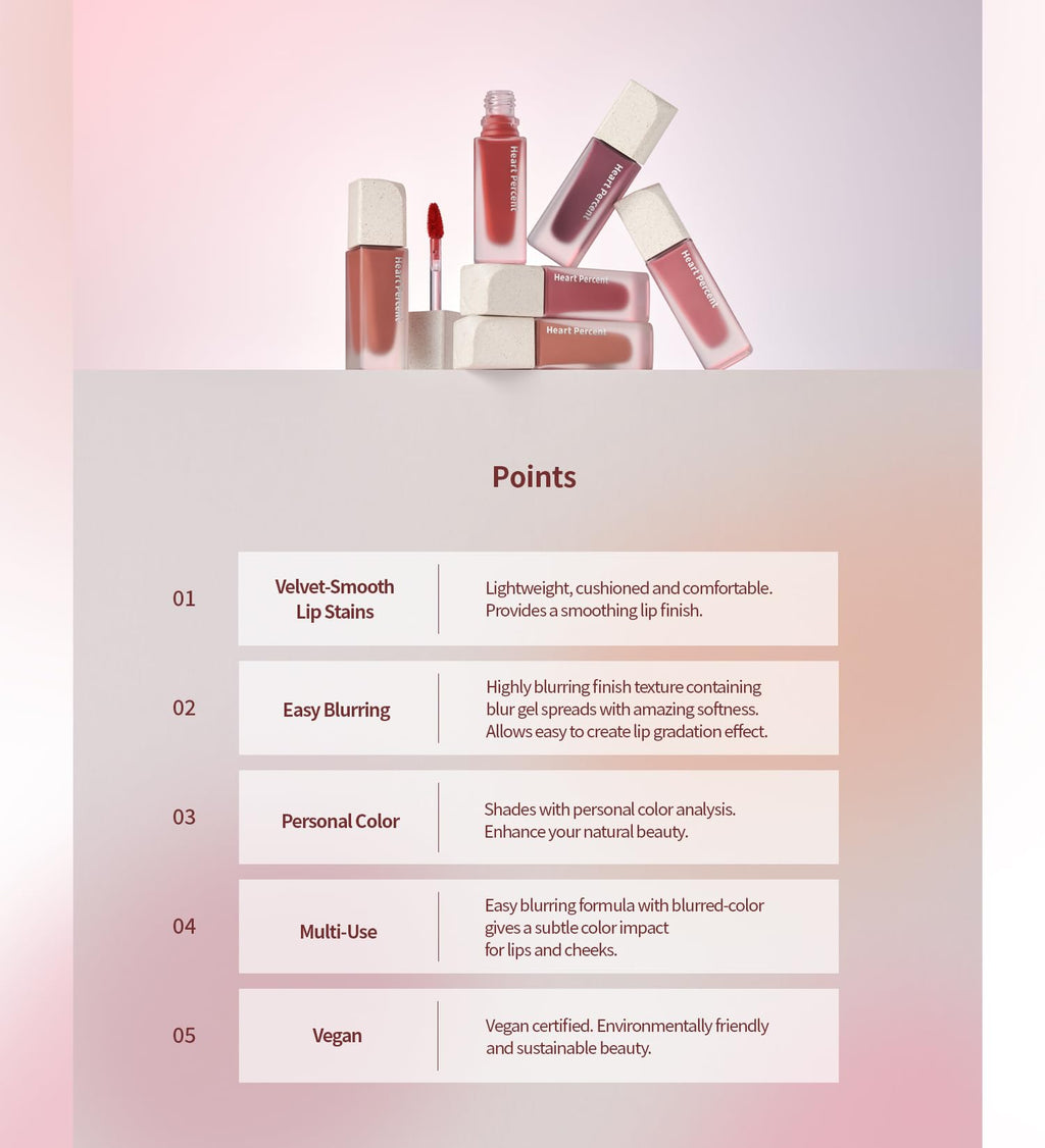 Heart Percent Dote On Mood Blurry Fog Tint #03 Peony Pink – Velvet Matte Lip Stains with Personal Color Analysis