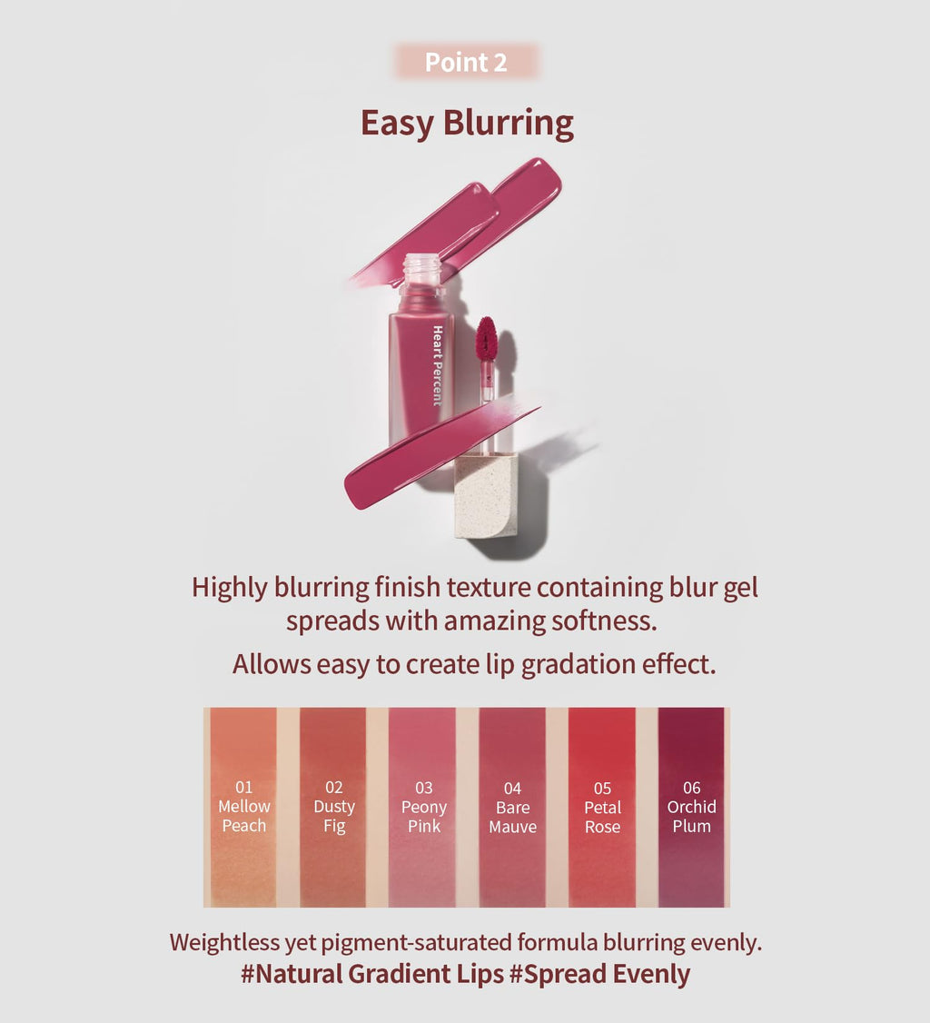 Heart Percent Dote On Mood Blurry Fog Tint #03 Peony Pink – Velvet Matte Lip Stains with Personal Color Analysis