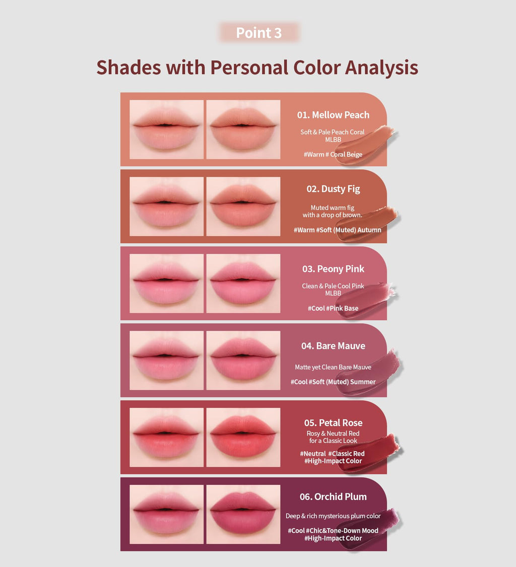 Heart Percent Dote On Mood Blurry Fog Tint #03 Peony Pink – Velvet Matte Lip Stains with Personal Color Analysis