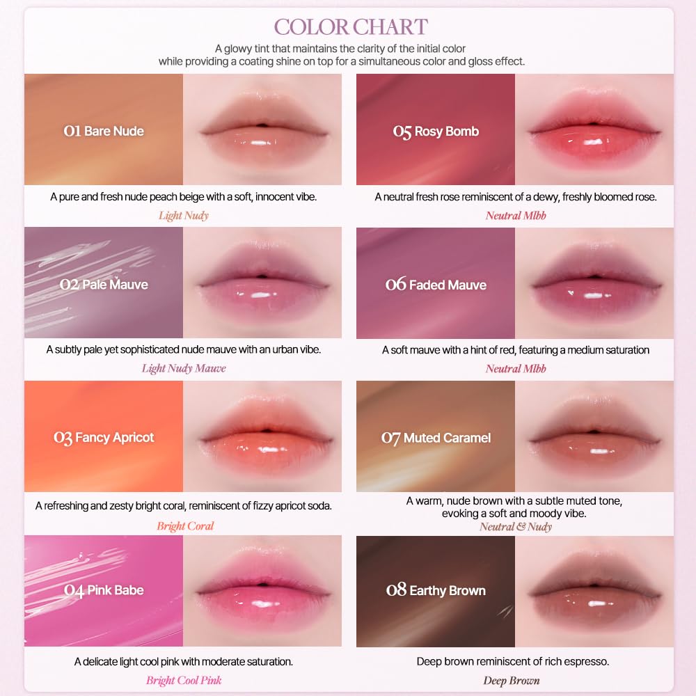 Heart Percent Dote On Mood One Way Glowy Tint #01 Bare Nude – Glass-Like High Shine Lip Stain