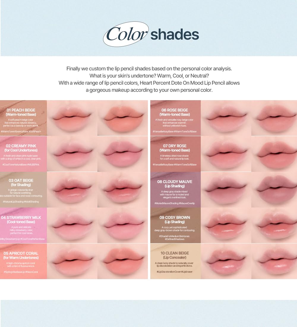 Heart Percent Dote On Mood Lip Pencil #13 Bare Lips – Long-Lasting Creamy Retractable Lip Liner