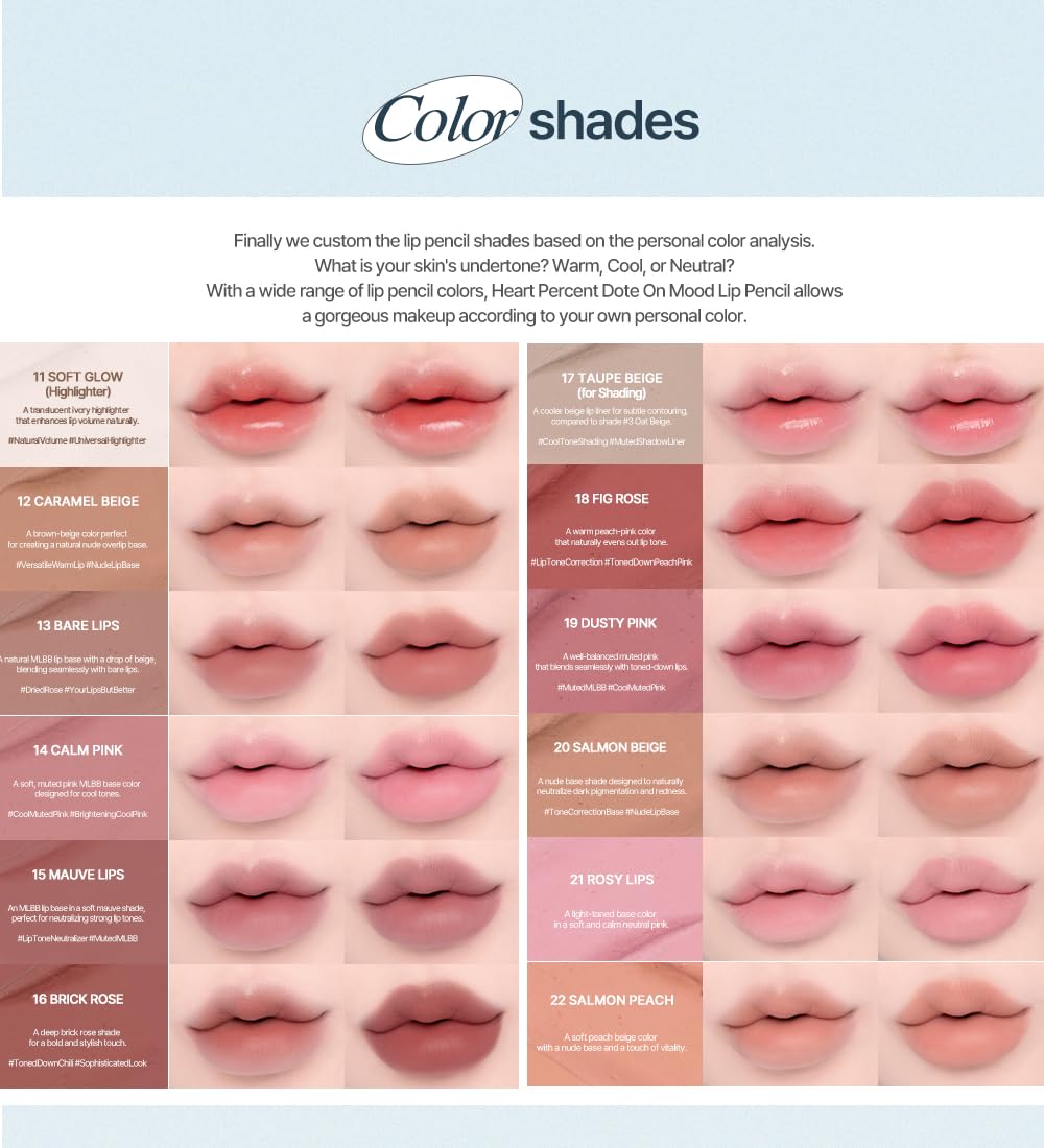 Heart Percent Dote On Mood Lip Pencil #13 Bare Lips – Long-Lasting Creamy Retractable Lip Liner