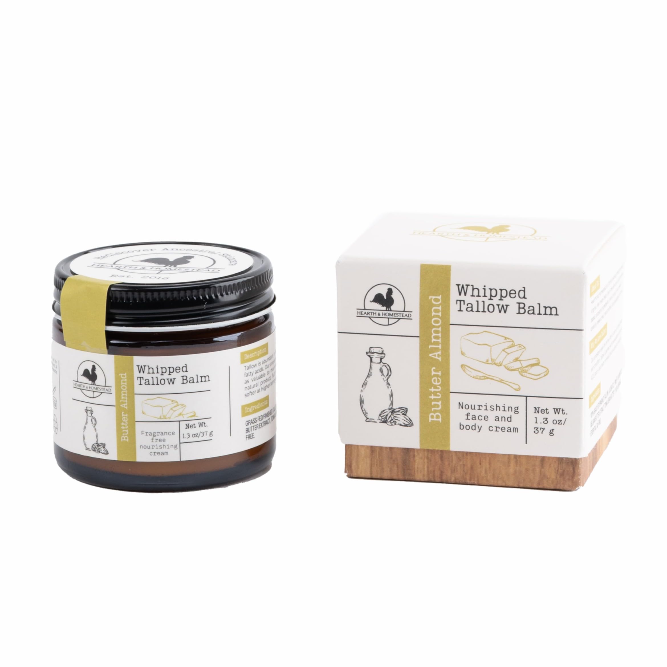 Hearth and Homestead Whipped Tallow Balm – Fragrance-Free, No Essential Oils, 1.3 oz
