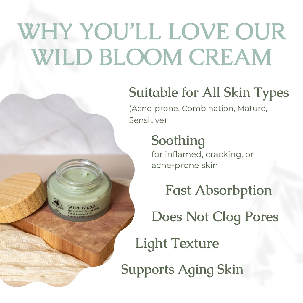 Hearth and Homestead Wild Bloom Bio-Active Tallow Face Balm with Blue Tansy – Hydration & Nourishment (0.7 oz)