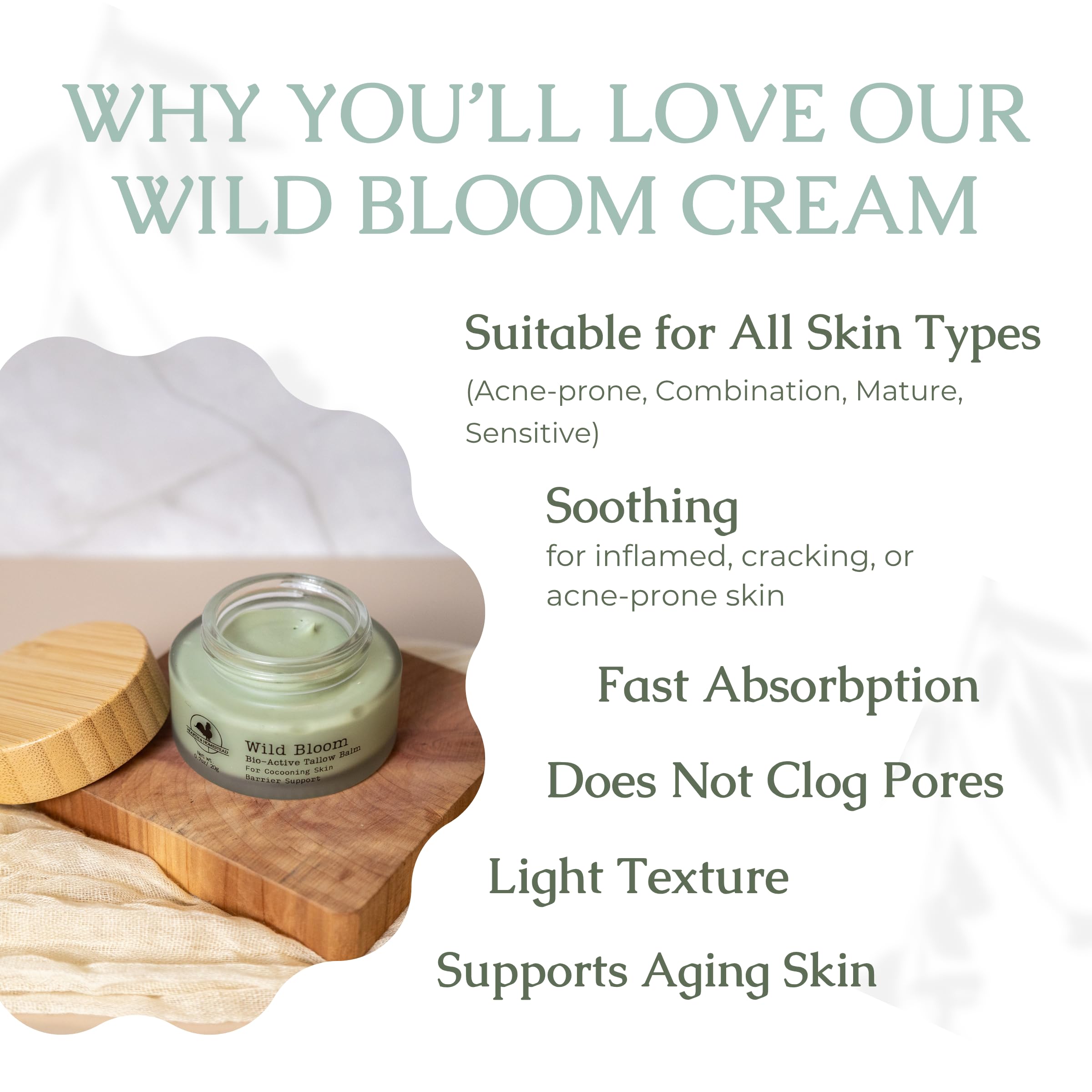 Hearth and Homestead Wild Bloom Bio-Active Tallow Face Balm with Blue Tansy – Hydration & Nourishment (0.7 oz)