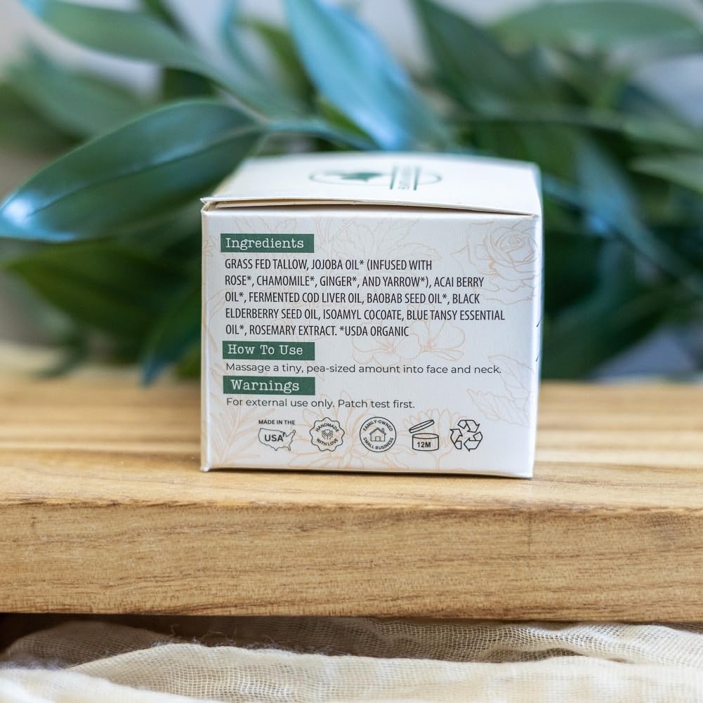 Hearth and Homestead Wild Bloom Bio-Active Tallow Face Balm with Blue Tansy – Hydration & Nourishment (0.7 oz)