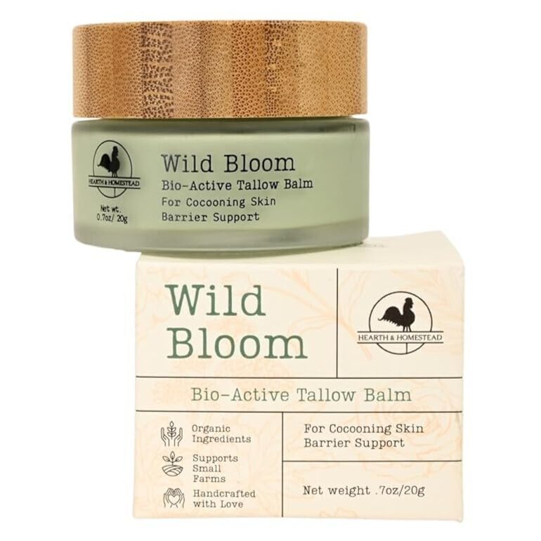 Hearth and Homestead Wild Bloom Bio-Active Tallow Face Balm with Blue Tansy – Hydration & Nourishment (0.7 oz)