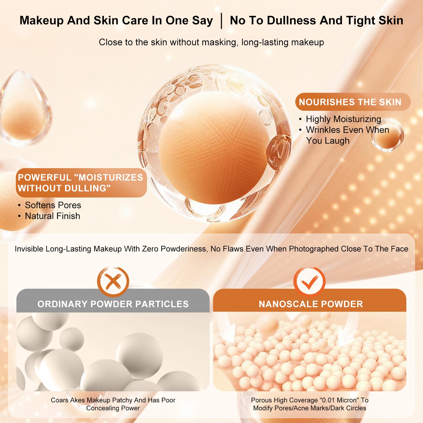 AirBrush Foundation with Nanoscale Powder – HECI BEAUTY Flawless Finish, Silk Spray & Kabuki Brush, 210 Medium
