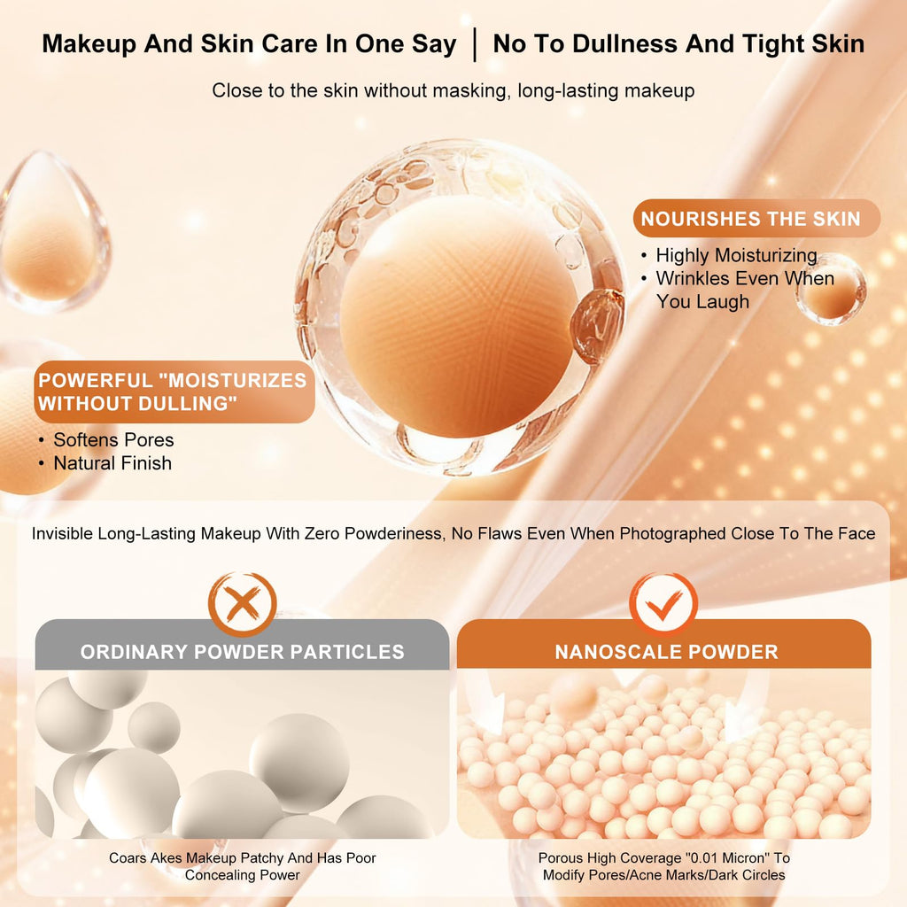HECI BEAUTY Airbrush Foundation for Mature Skin – Silk Spray & Kabuki Brush Set | Shade 110 Light
