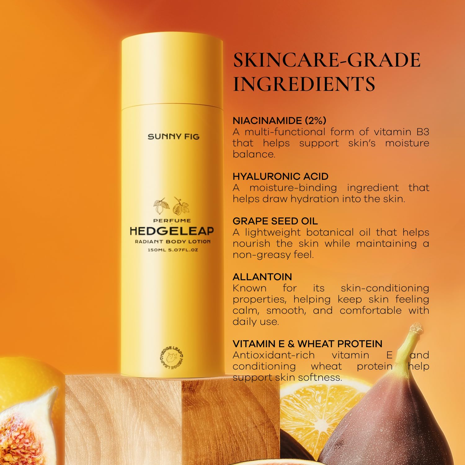 HedgeLeap Sunny Fig Scented Body Lotion | Fragrance Moisturizer with 2% Niacinamide & Hyaluronic Acid