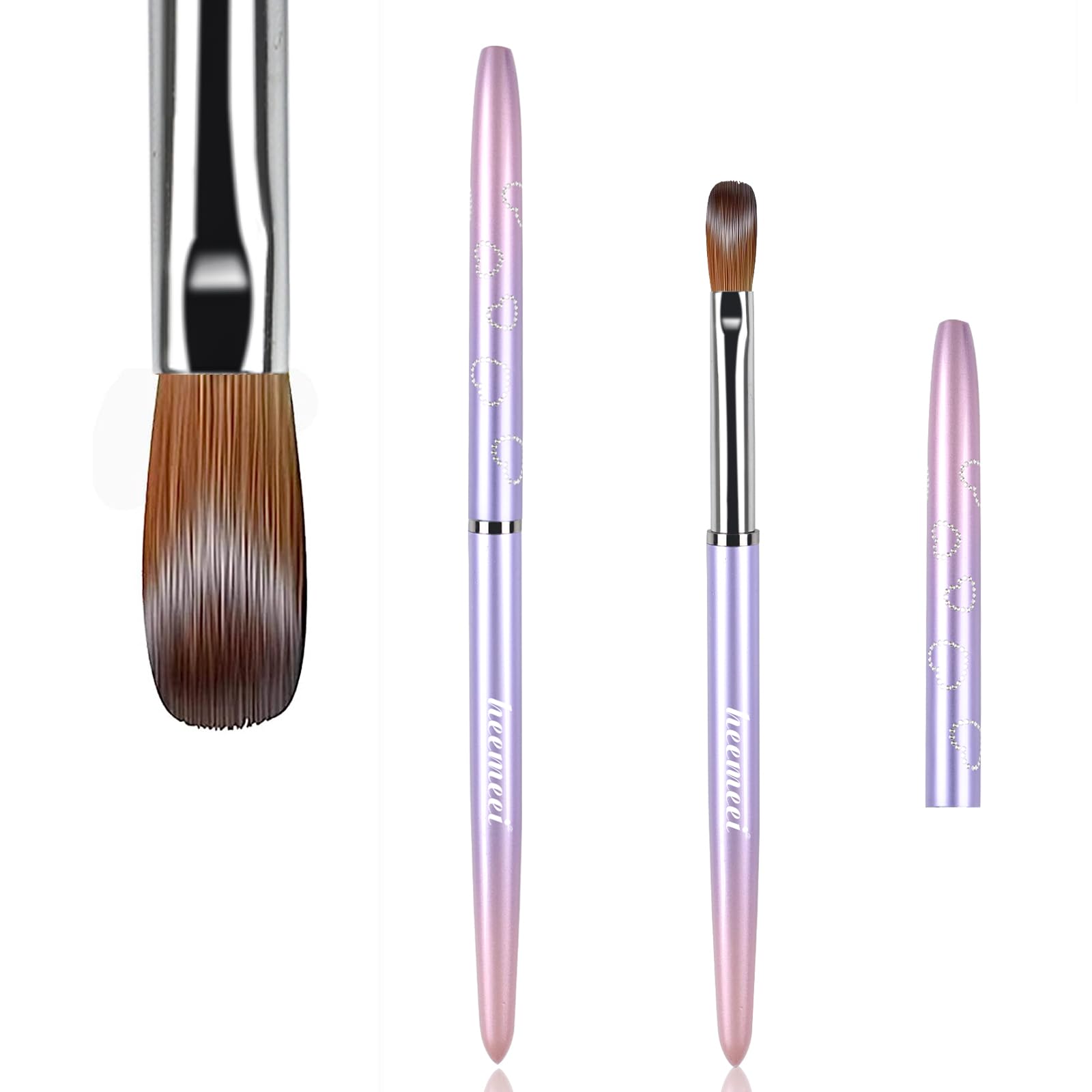 heemeei Acrylic Nail Brush Size 8 – 100% Kolinsky Hair, Sturdy Ergonomic Handle