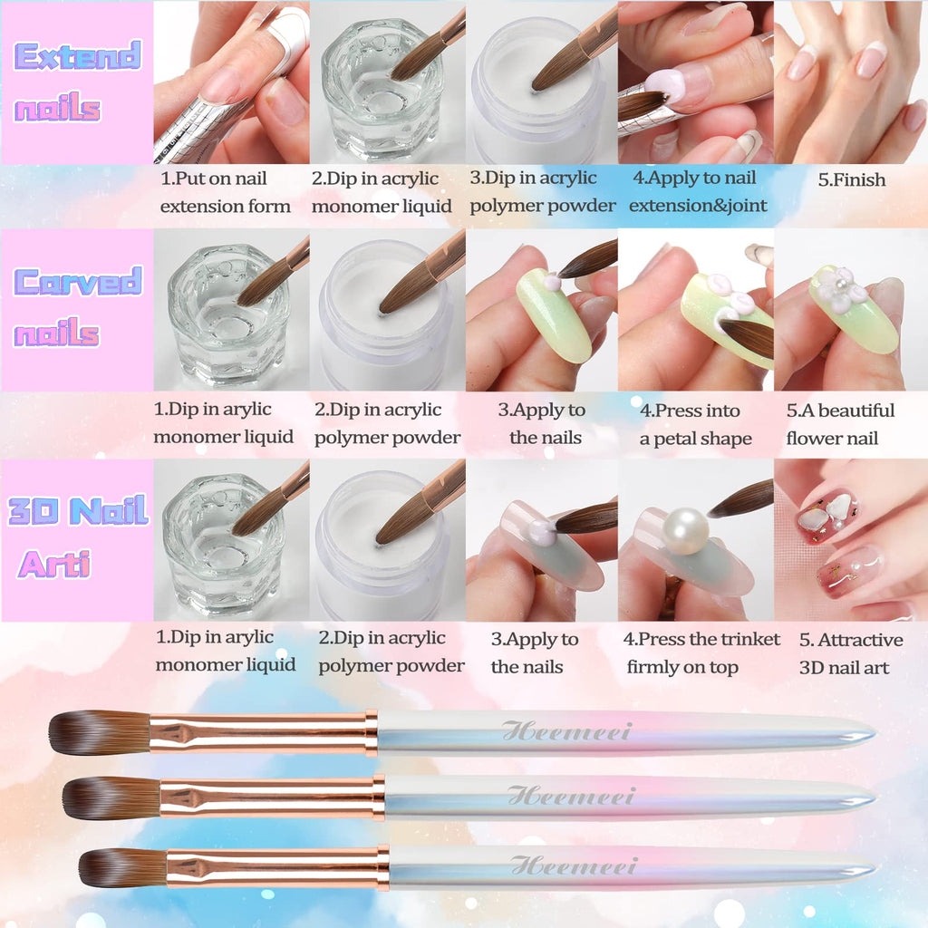 heemeei 8# Acrylic Nail Brush – 100% Kolinsky Hair, Sturdy Handle