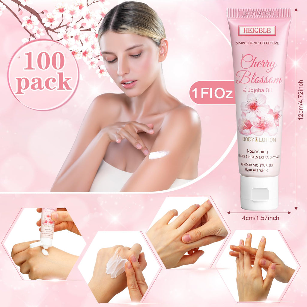 Heigble 100 Pack Travel Size Cherry Blossom & Jojoba Lotion – 1 oz