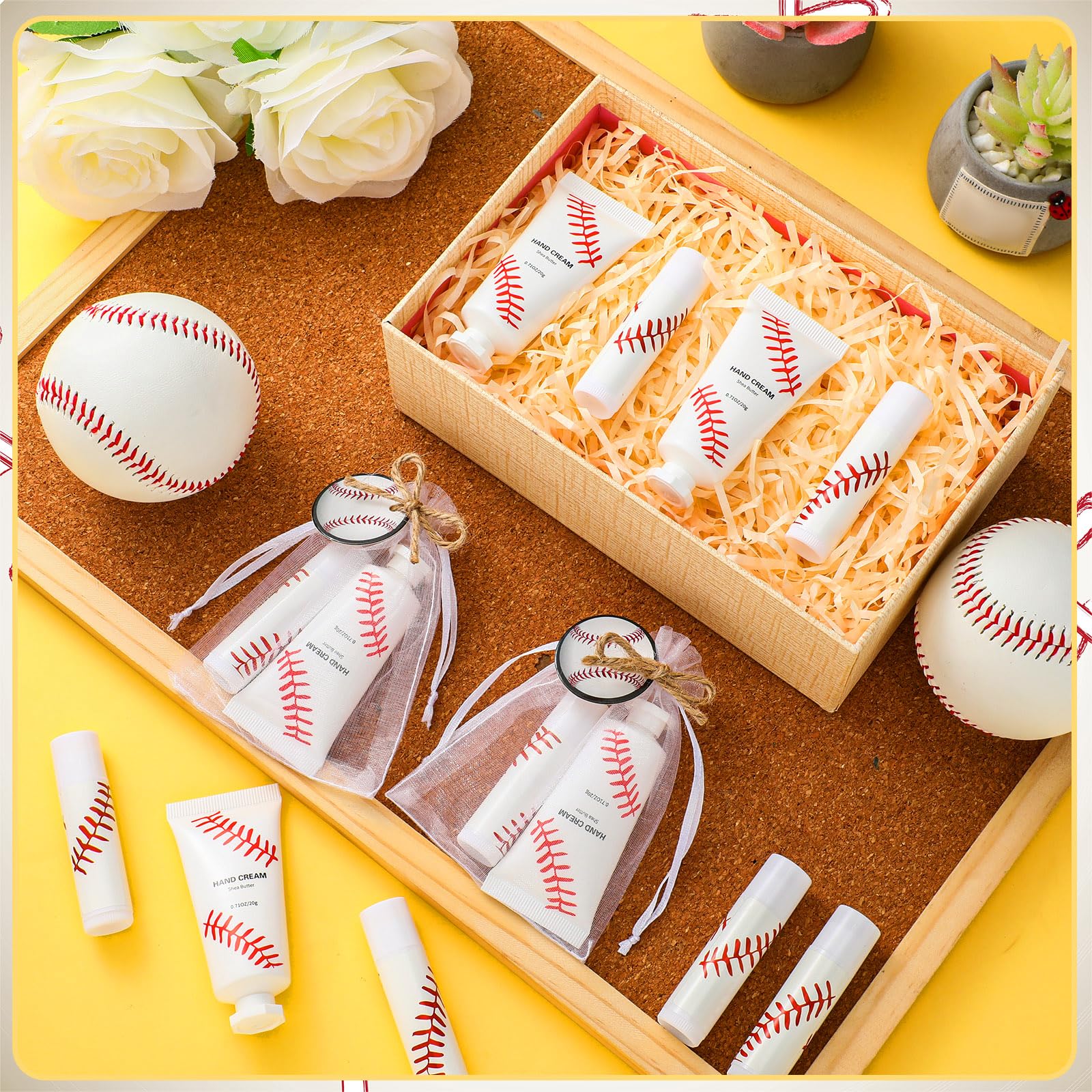 Heigble 144 Pcs Baseball Lip Balm Hand Cream Set – Baseball Party Supplies Gift Kit