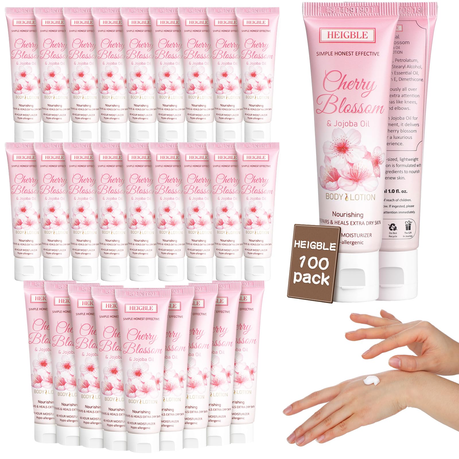 Heigble 100 Pack Travel Size Cherry Blossom & Jojoba Lotion – 1 oz