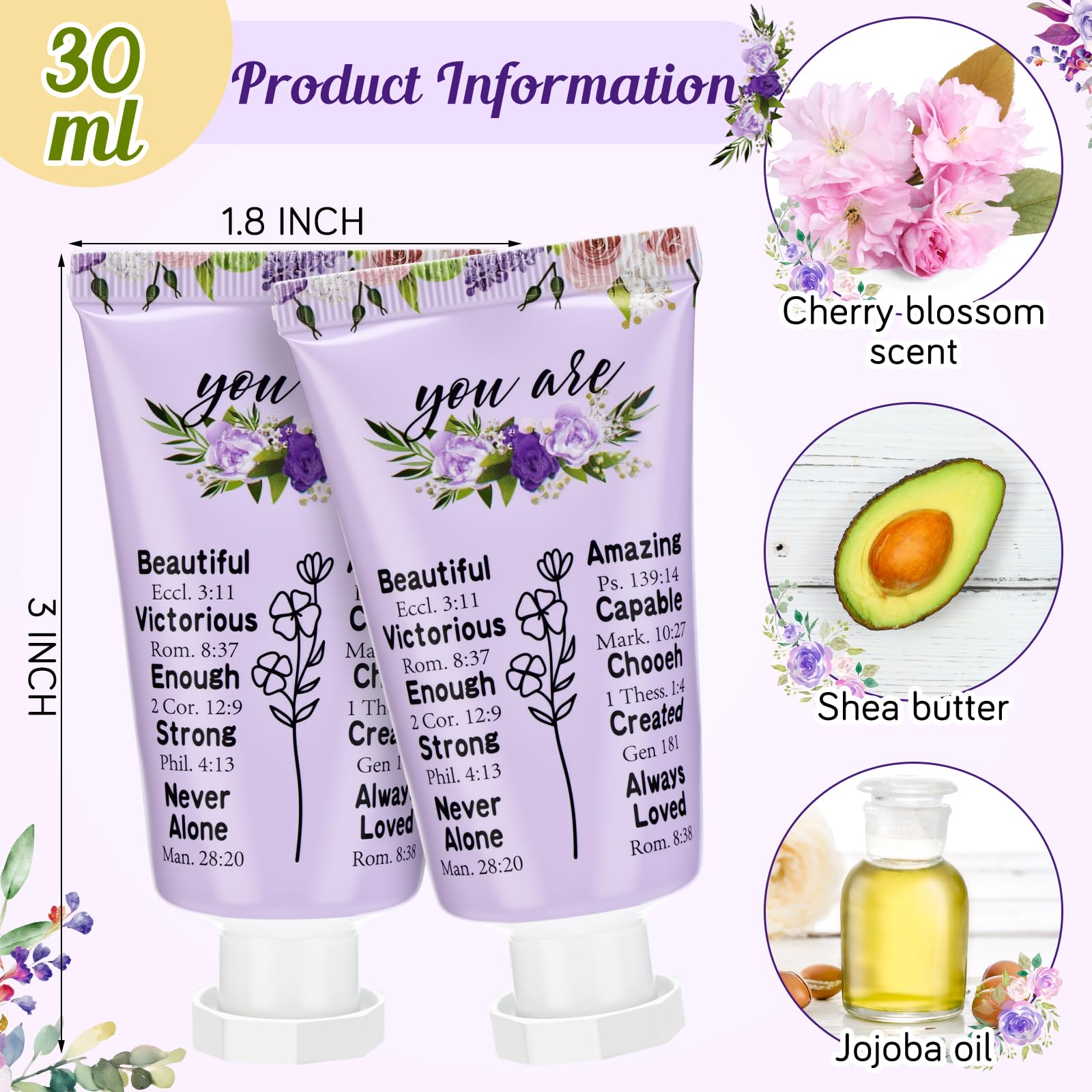 Heigble 50-Pack Valentine Christian Hand Cream Gift Set – Purple Flower Bible Design