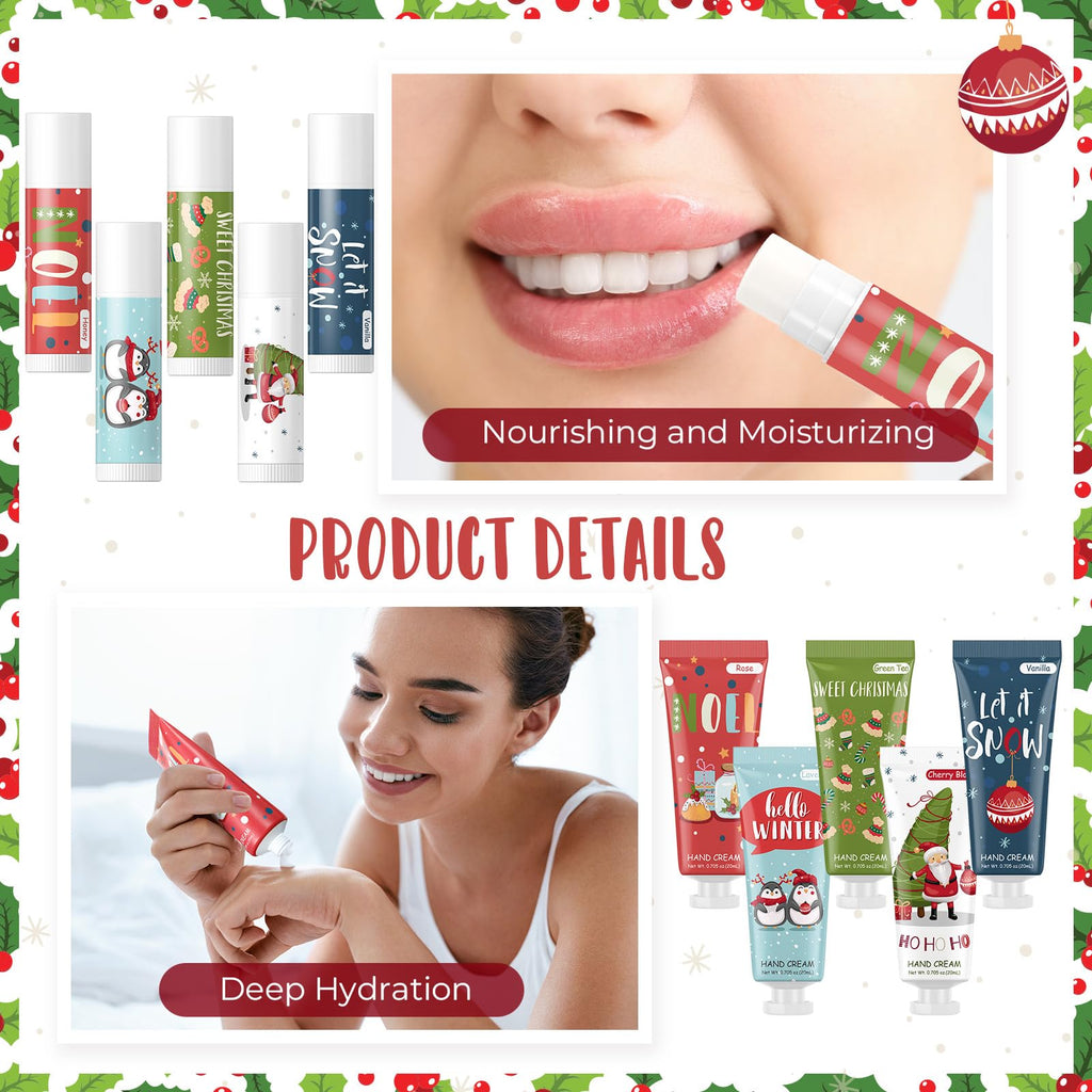 Heigble 30-Piece Christmas Hand Cream & Lip Balm Gift Set | Travel Size & Stocking Stuffers