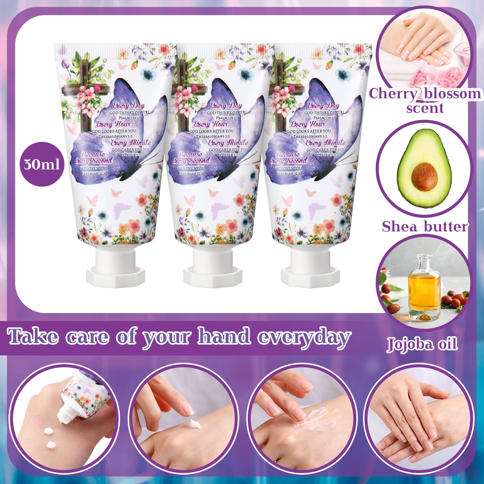 Heigble 50-Pack Christian Hand Lotion Gift Set – Bible Verse, Cherry Blossom Scent