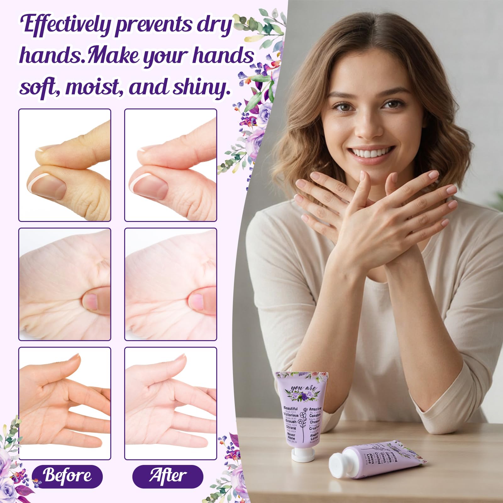Heigble 50-Pack Valentine Christian Hand Cream Gift Set – Purple Flower Bible Design