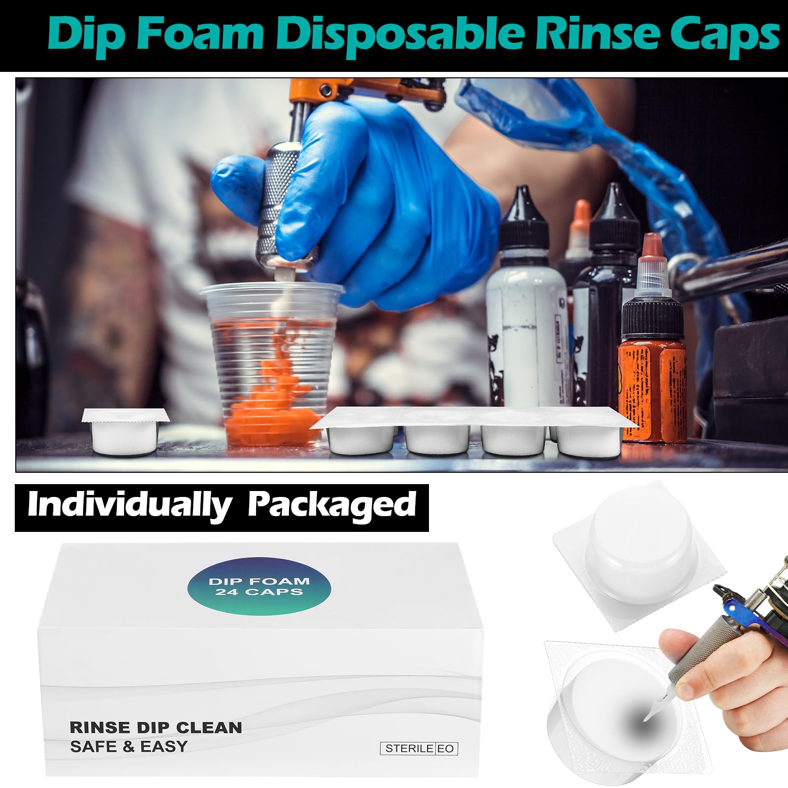 Heigble 72 Pcs Dip Foam Rinse Caps | Disposable Cups for Tattoo Cleaning