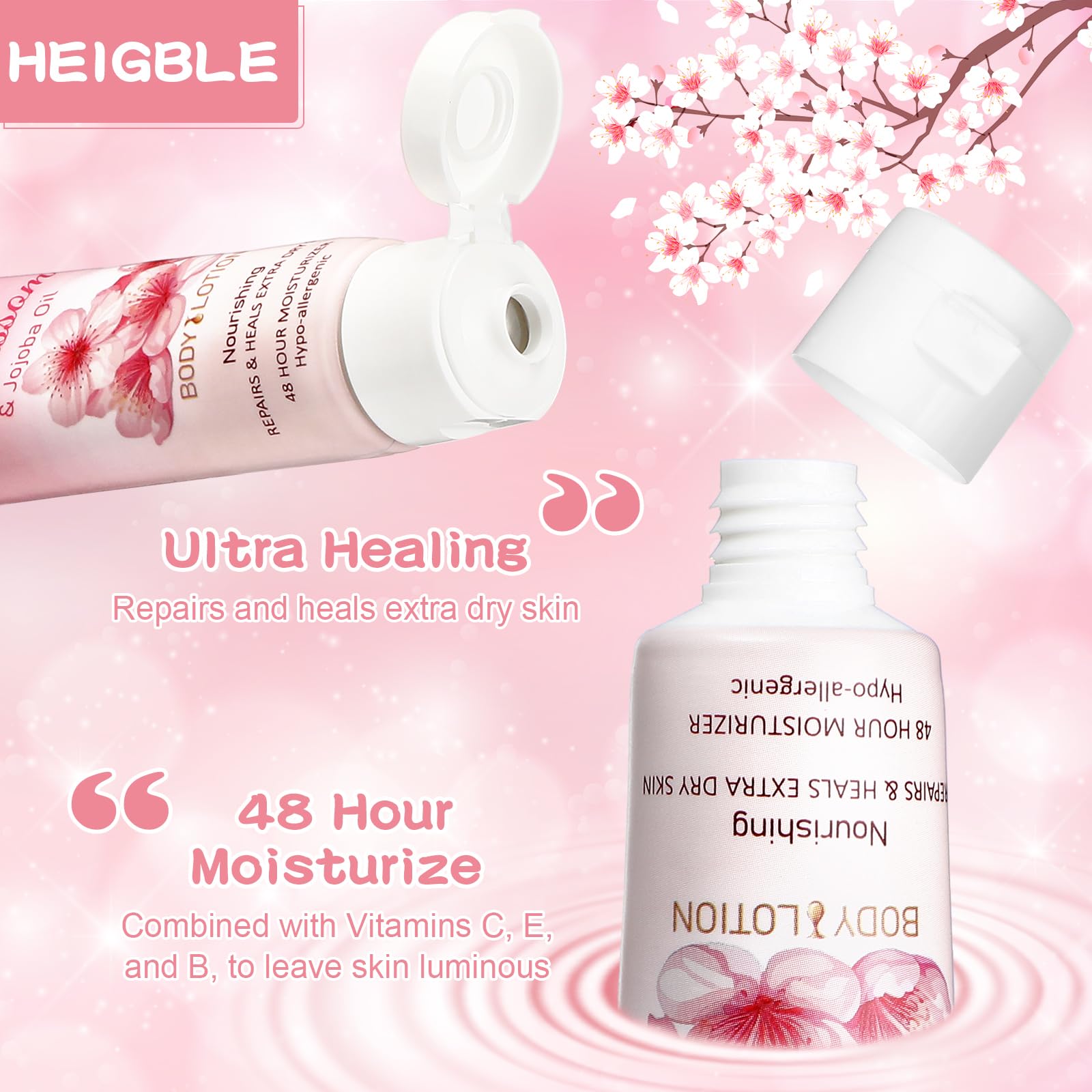 Heigble 100 Pack Travel Size Cherry Blossom & Jojoba Lotion – 1 oz