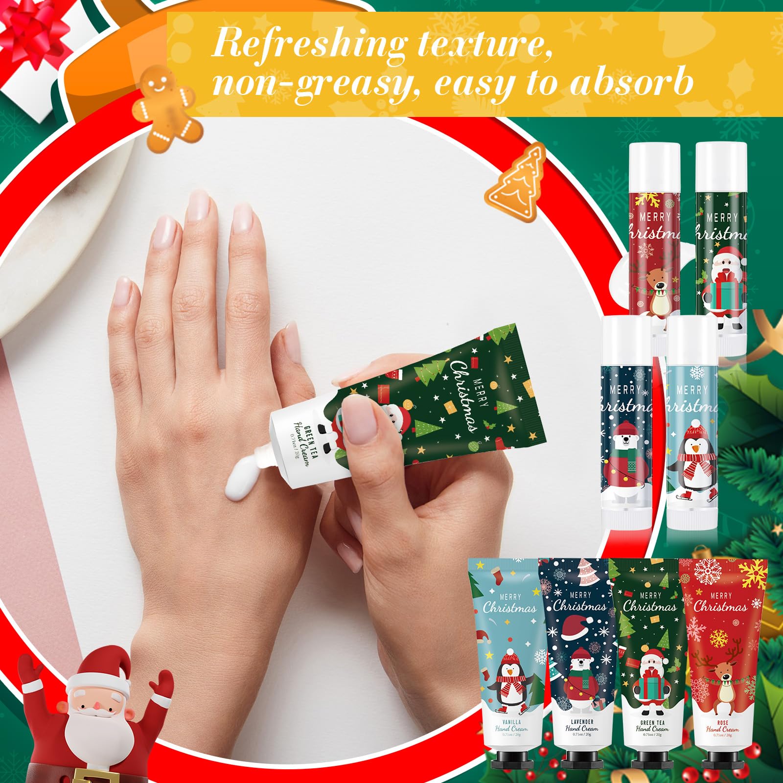 Heigble Christmas Hand Cream Gift Set – 12x Hand Cream, 12x Lip Balm, Gauze Bags & Thank You Cards