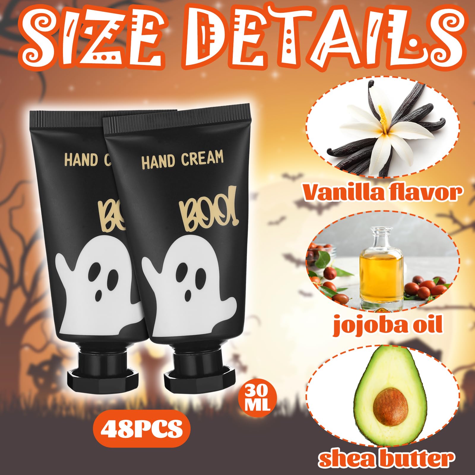 Heigble 48-Count Halloween Ghost Hand Cream Set – 30ml Travel-Size Gift Pack