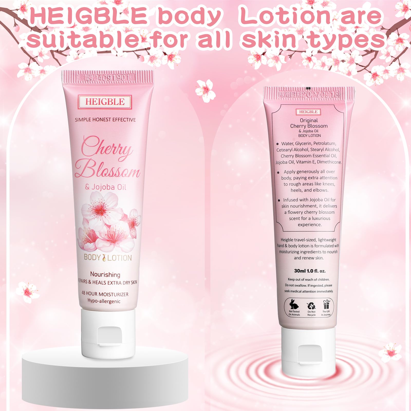 Heigble 100 Pack Travel Size Cherry Blossom & Jojoba Lotion – 1 oz