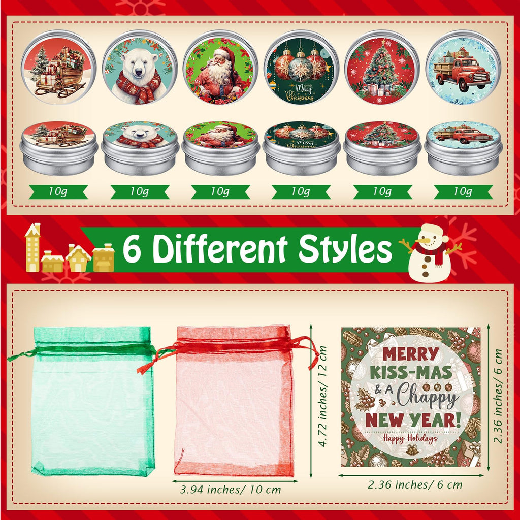 Heigble 48-Count Christmas Lip Balm Set | Honey Scented Tin Can Lip Care & Festive Gift Favors